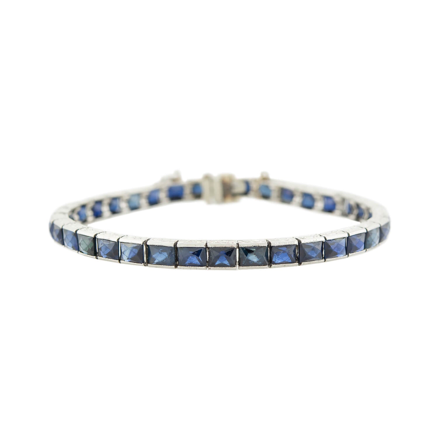 Art Deco Platinum French Cut Sapphire Line Bracelet 12ctw