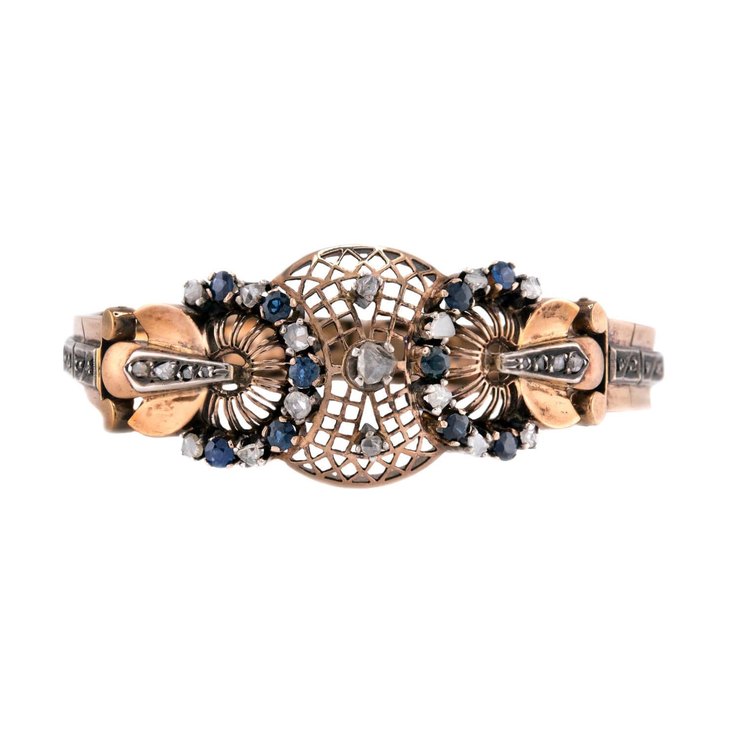 Victorian 14k/Sterling Silver Diamond & Sapphire Belly Bracelet