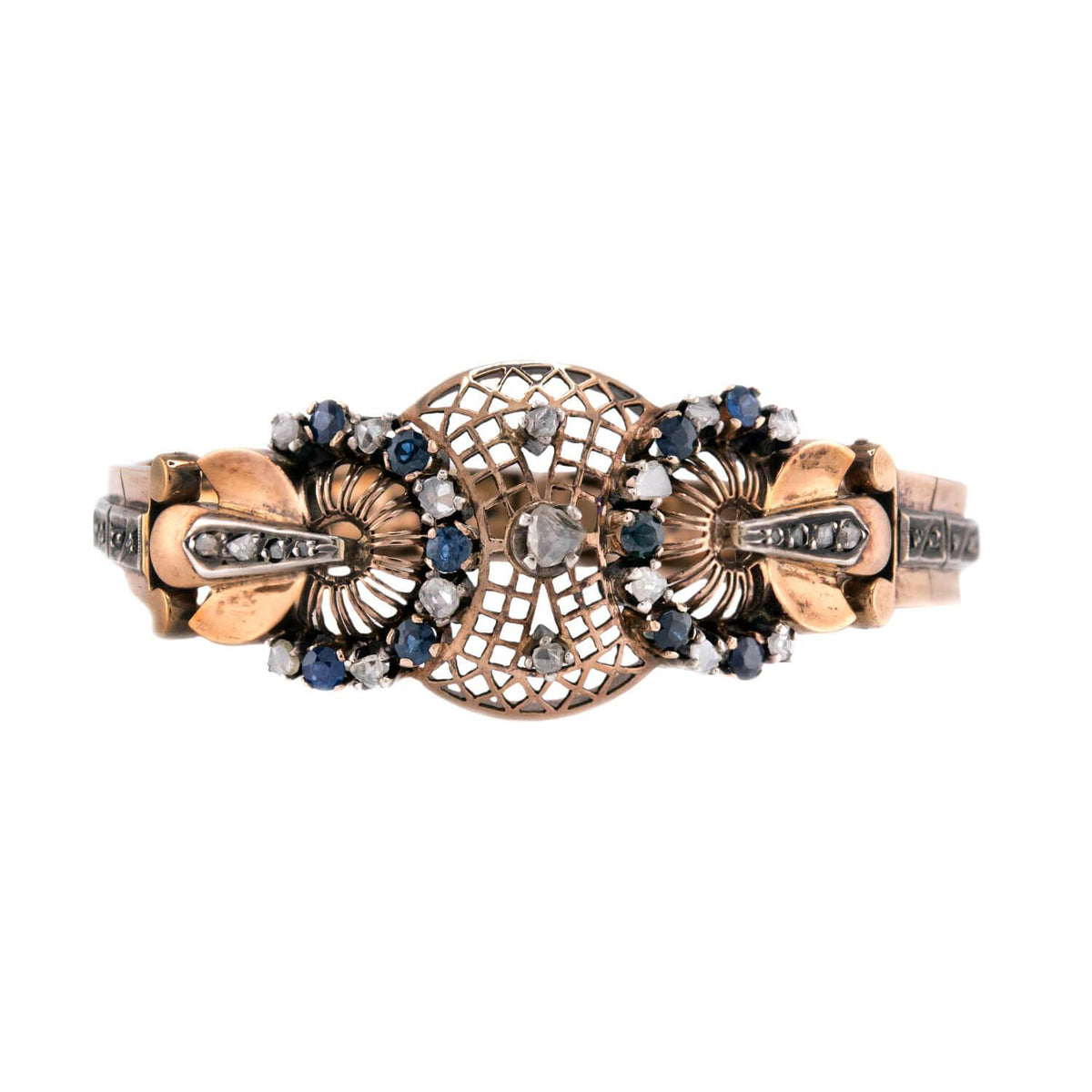Victorian 14k/Sterling Silver Diamond & Sapphire Belly Bracelet