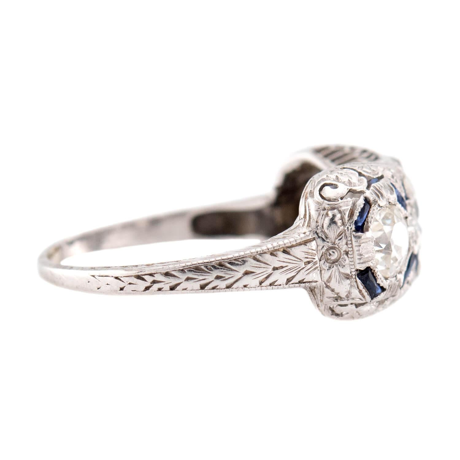 Art Deco Platinum Diamond & Sapphire Ring