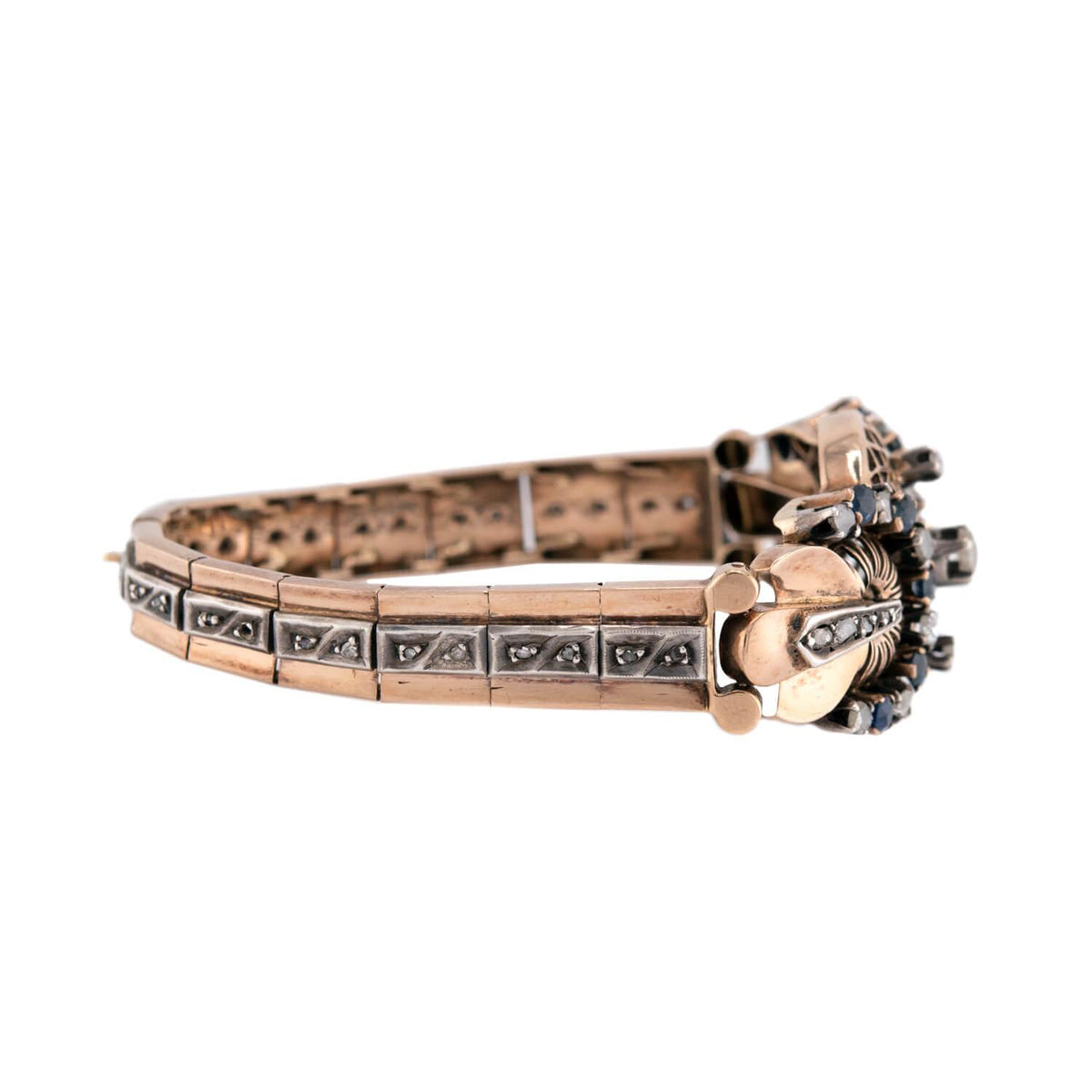 Victorian 14k/Sterling Silver Diamond & Sapphire Belly Bracelet