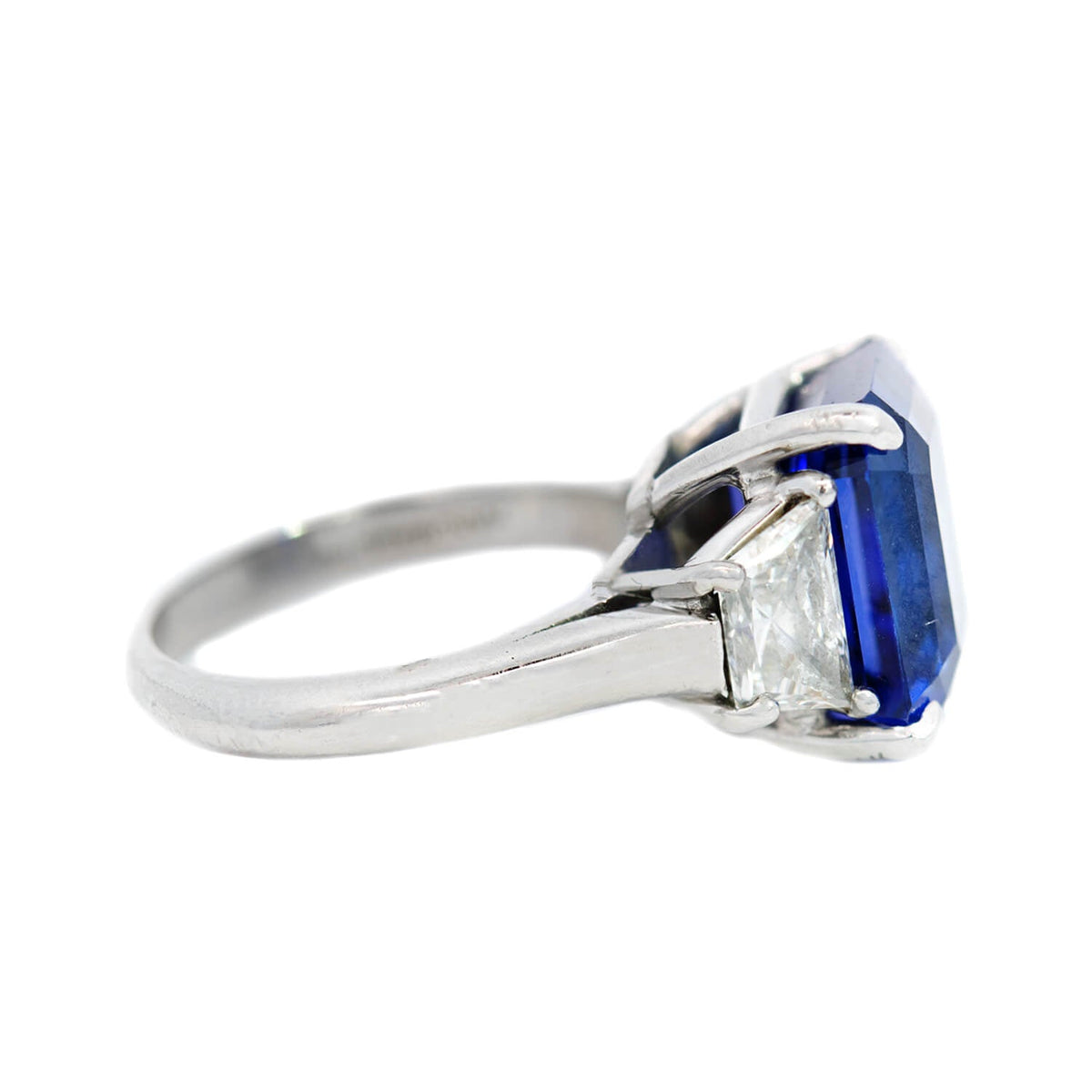 Estate Platinum Emerald Cut Tanzanite + Diamond Ring 6ctw