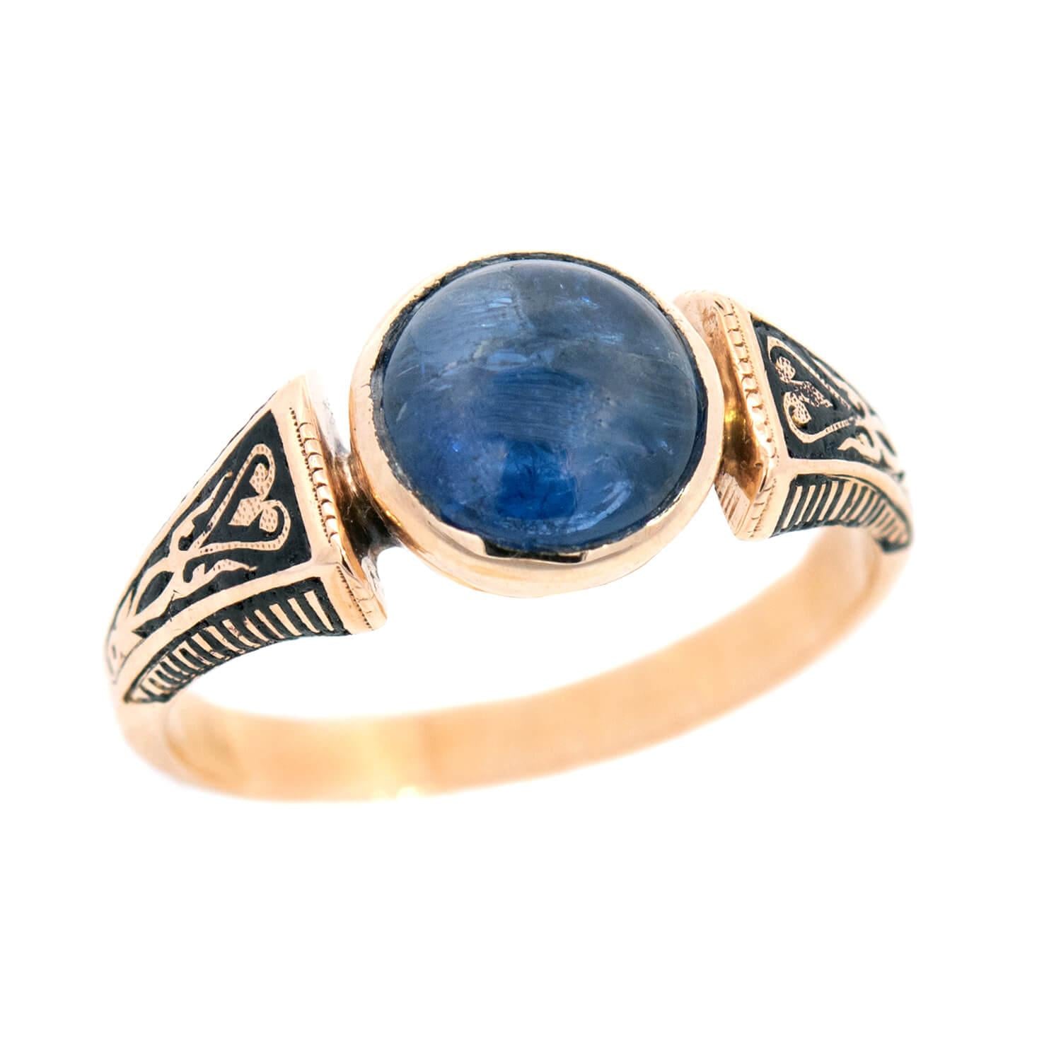 Victorian 15k & Enamel Sapphire Ring