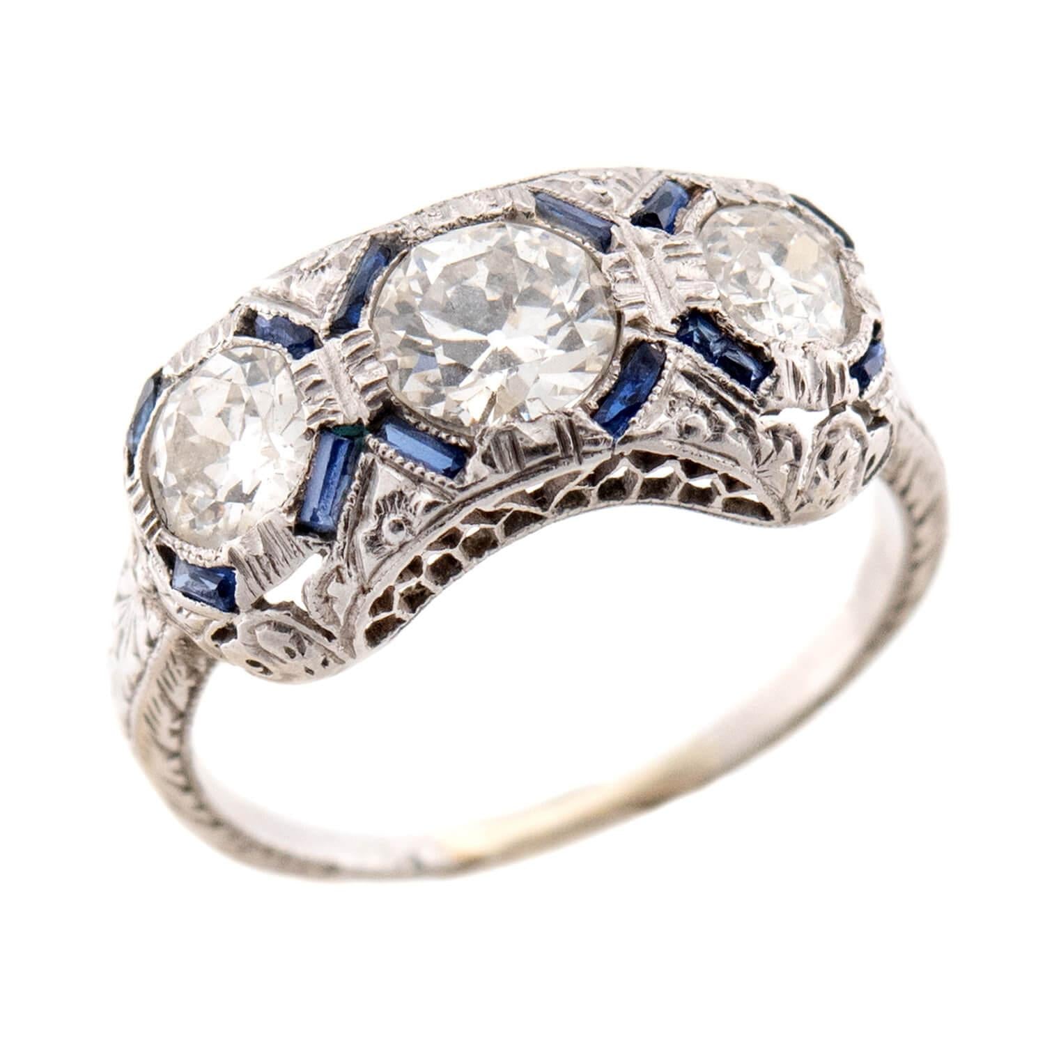 Art Deco Platinum Diamond & Sapphire Ring