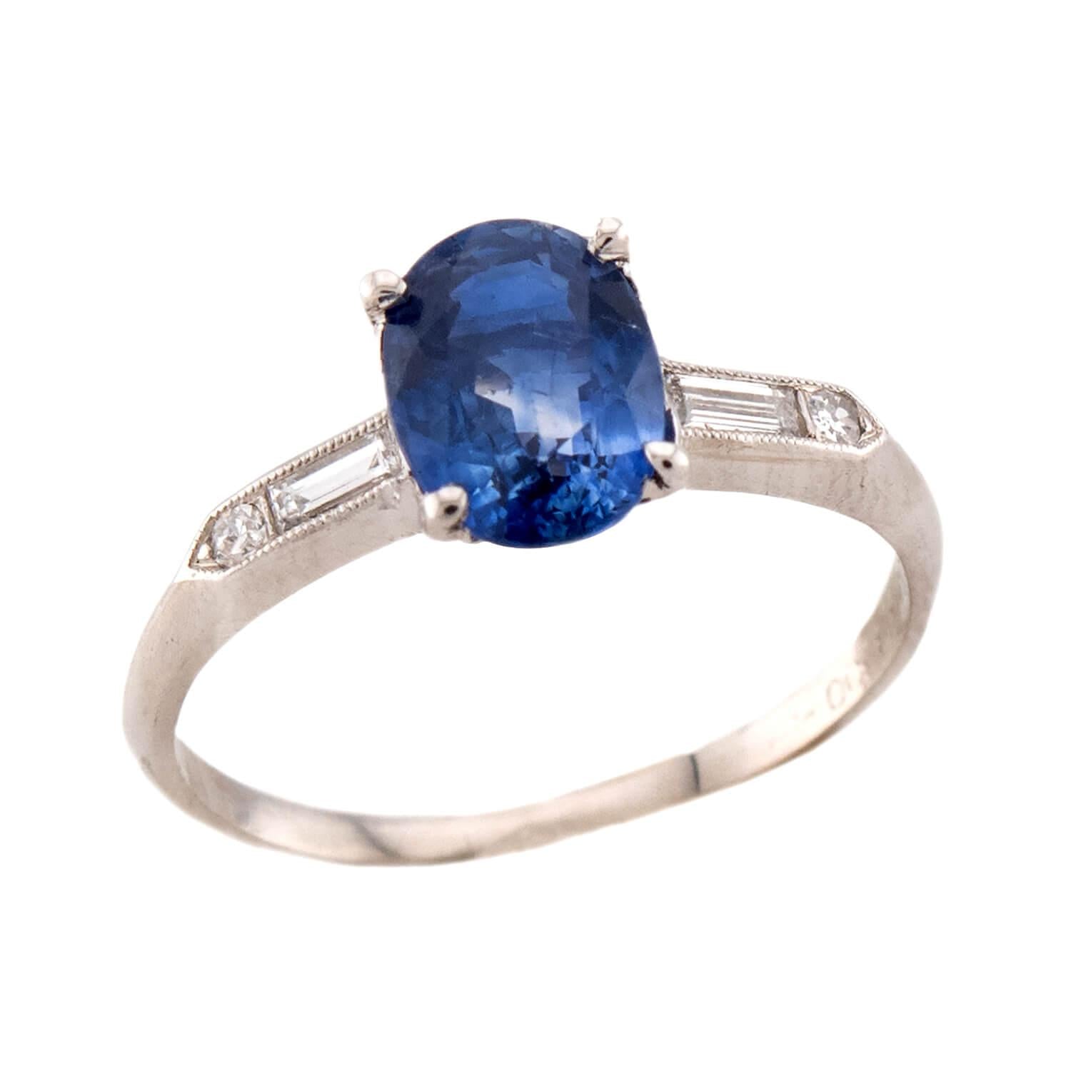 Art Deco Platinum Sapphire & Diamond Ring