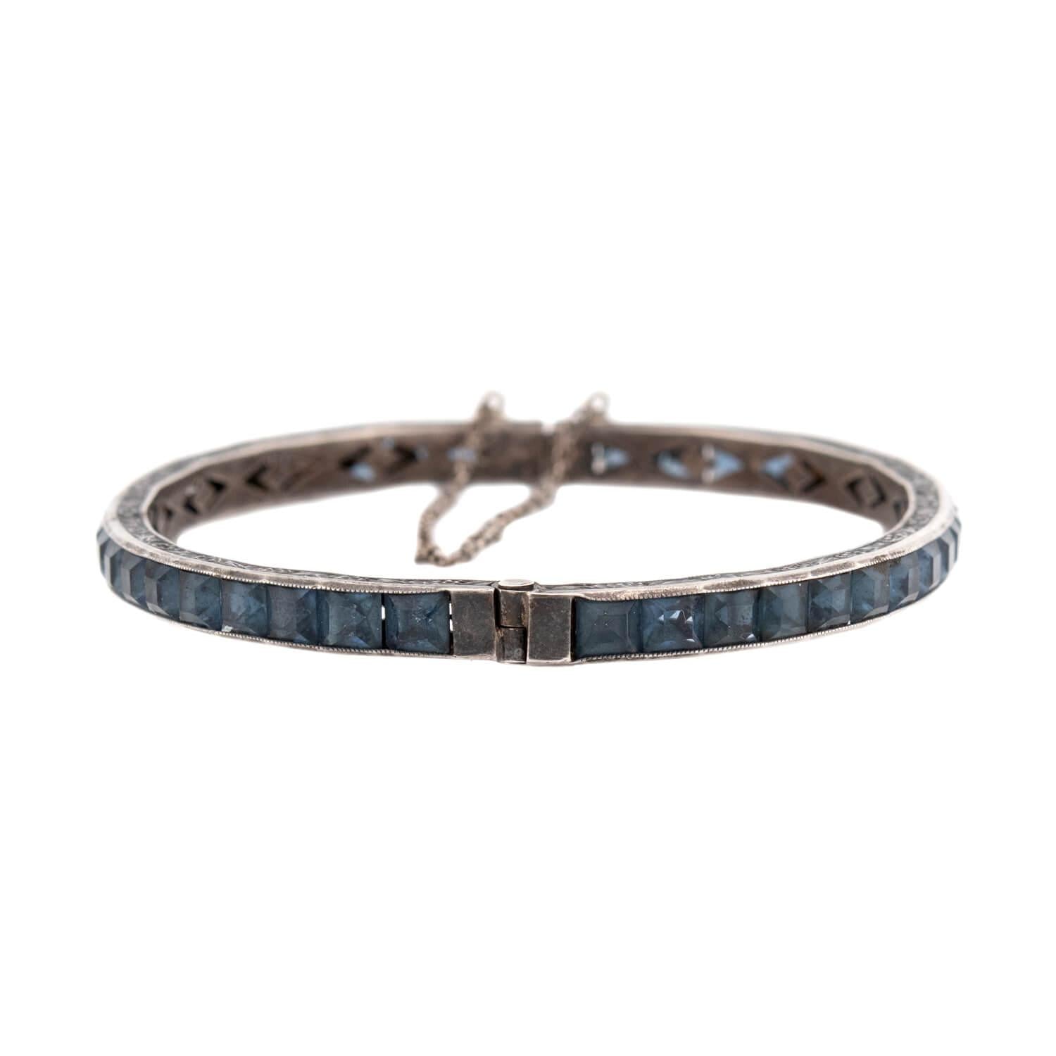 Art Deco Sterling Silver Crystal Bangle