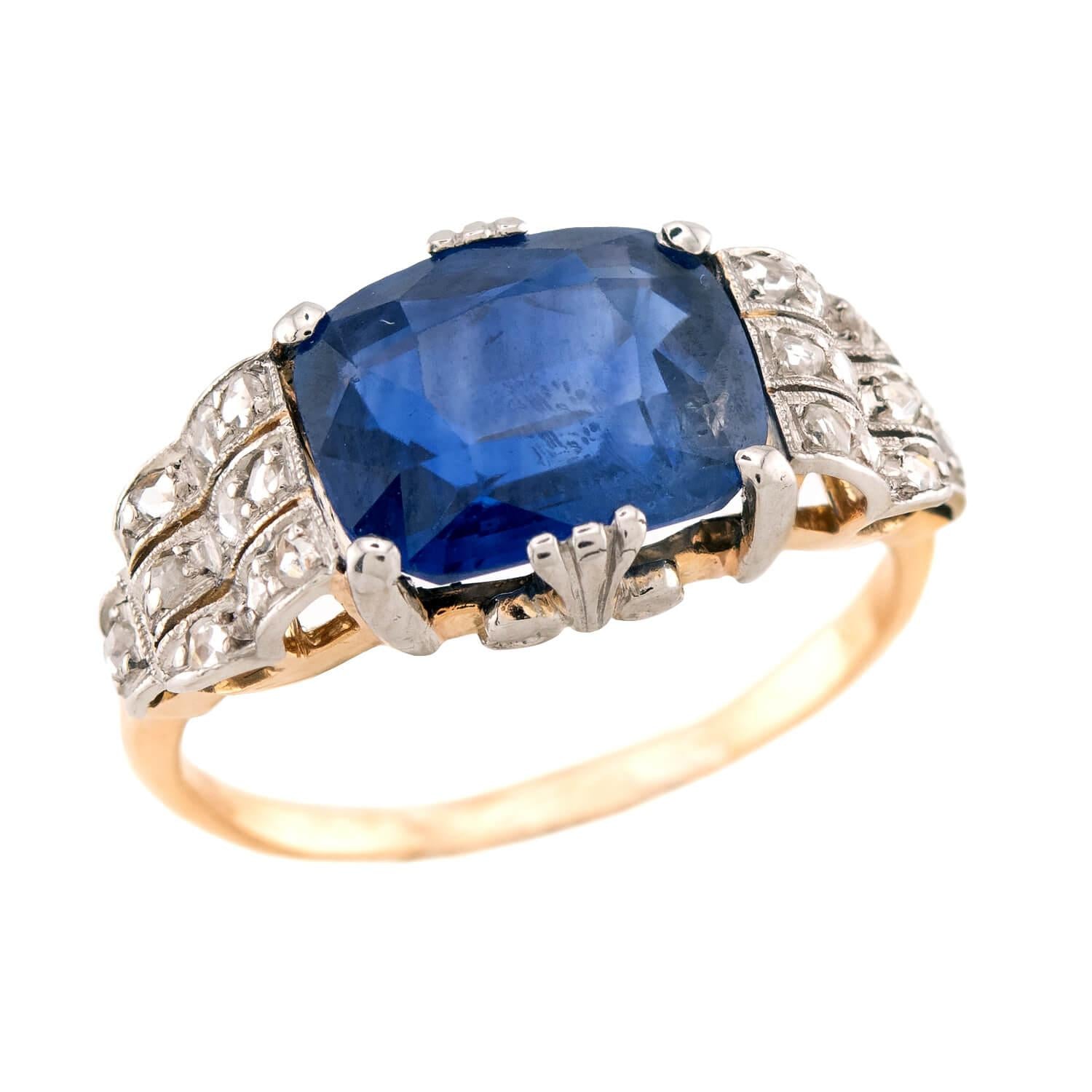 Edwardian 18k/Platinum GIA Ceylon Sapphire & Diamond Ring