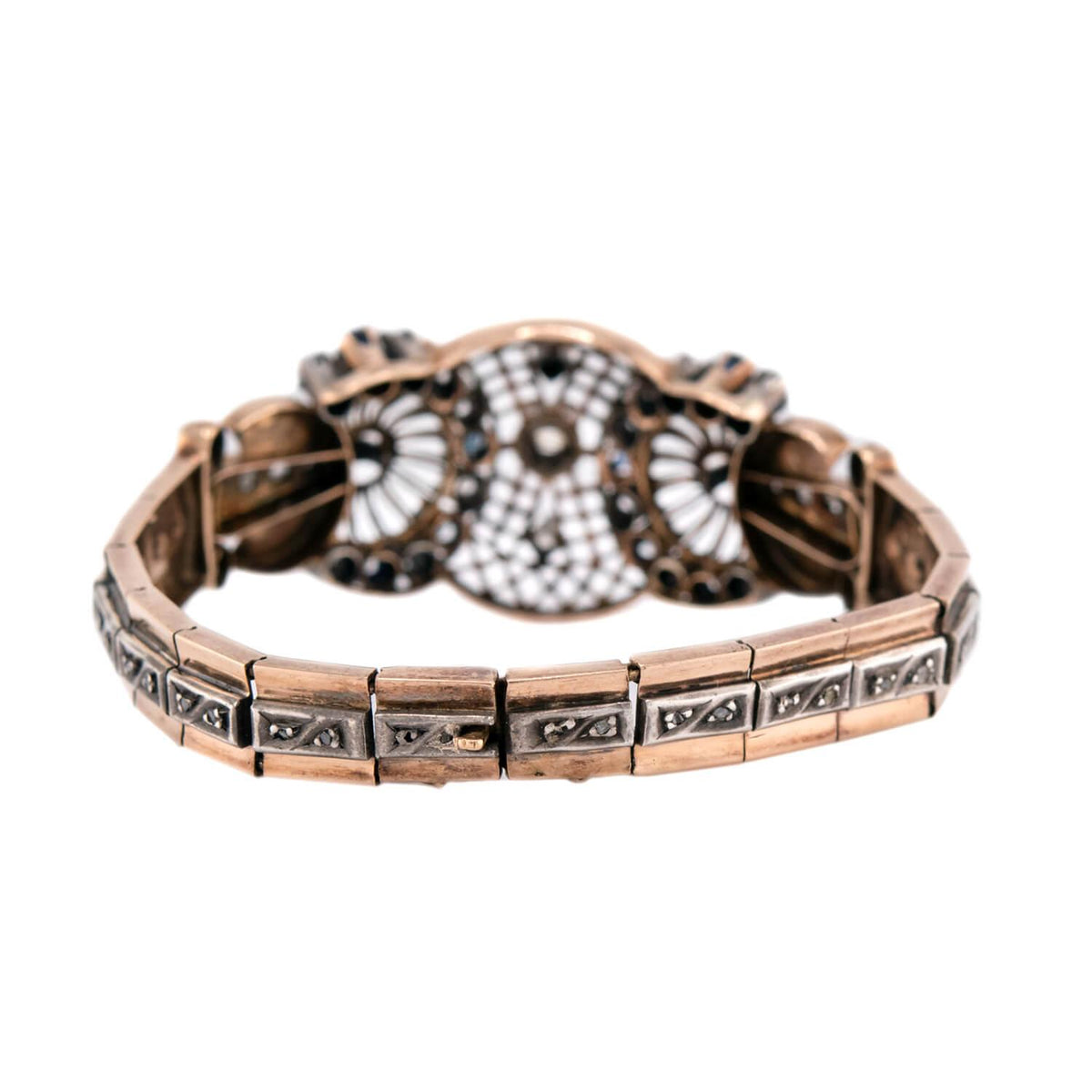 Victorian 14k/Sterling Silver Diamond & Sapphire Belly Bracelet
