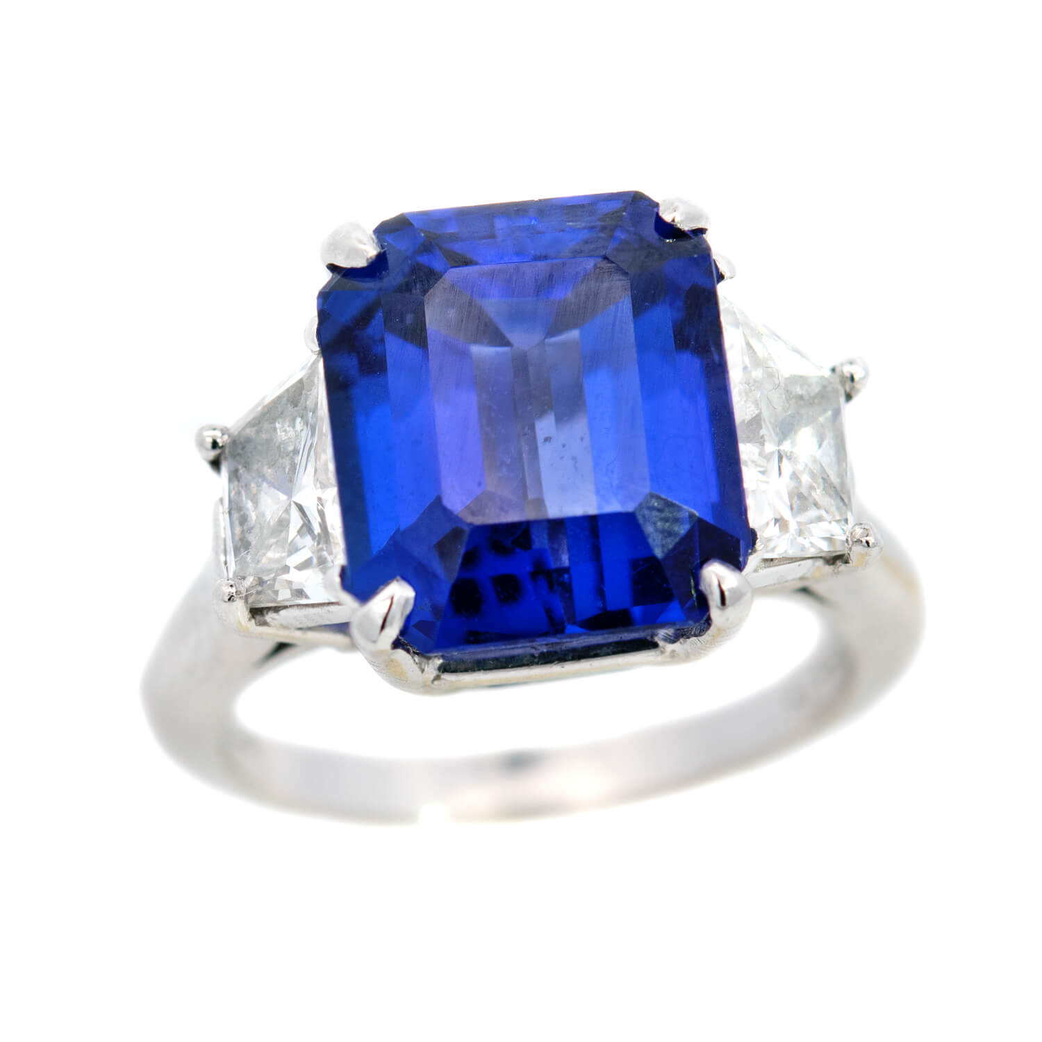 Estate Platinum Emerald Cut Tanzanite + Diamond Ring 5.5ctw+