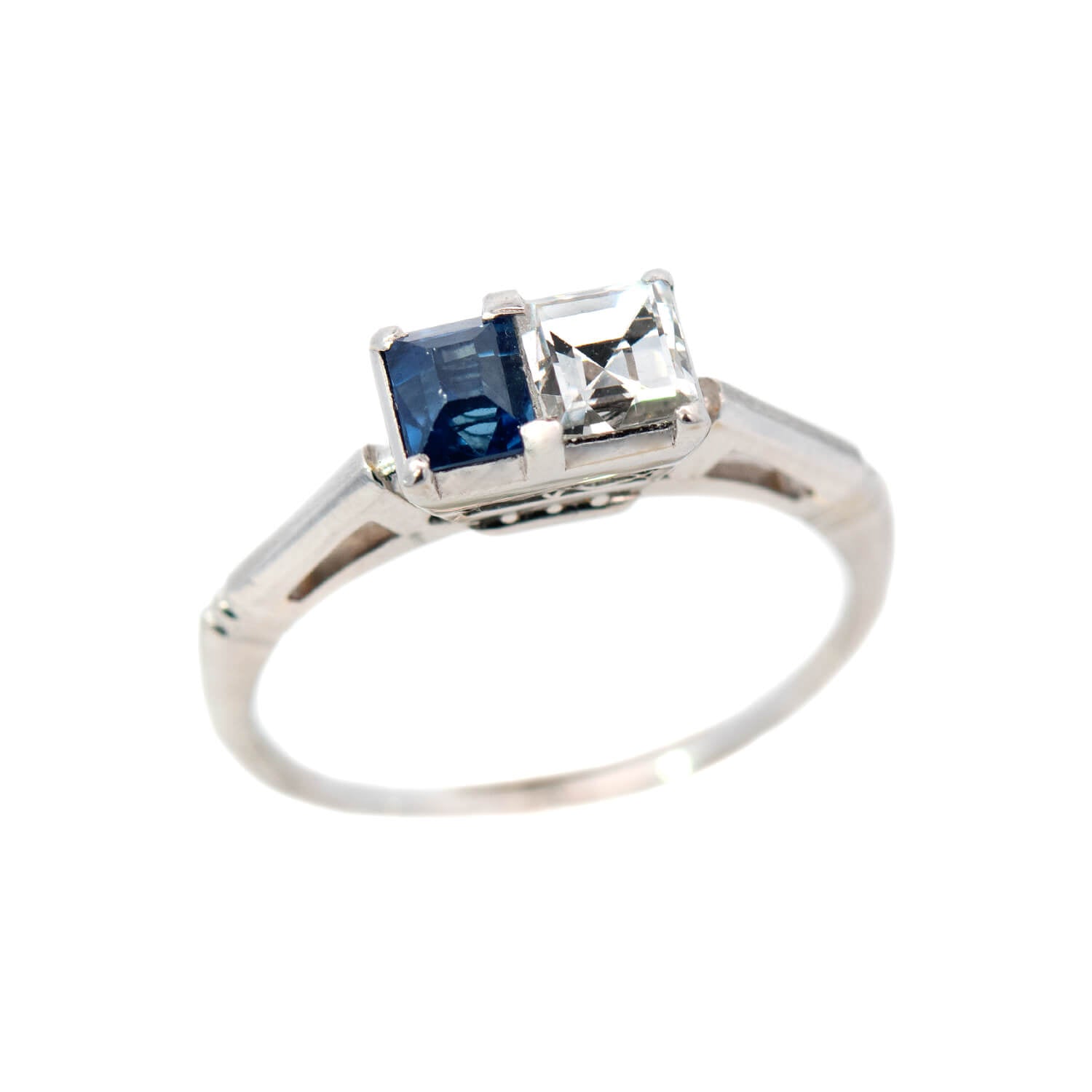 Art Deco Platinum Diamond and Sapphire Ring