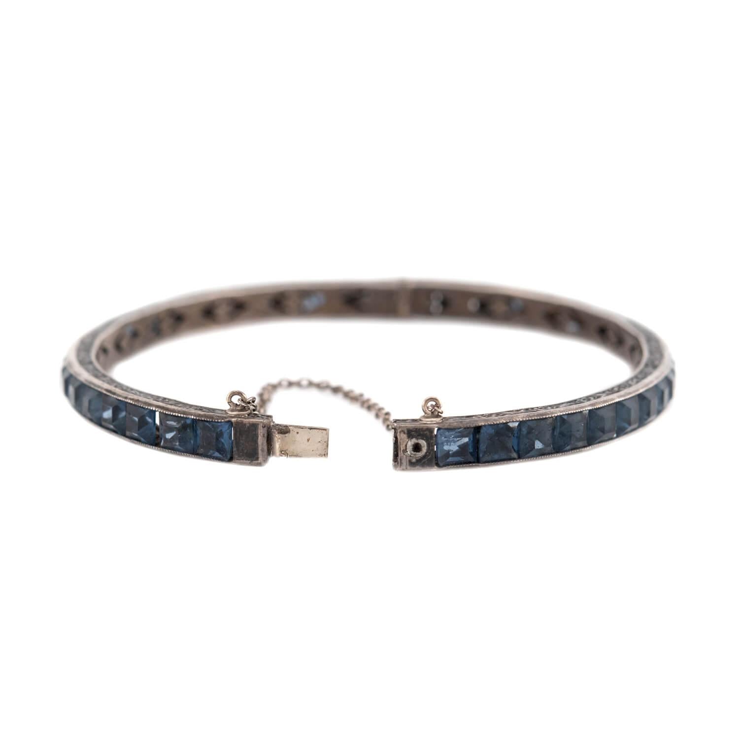 Art Deco Sterling Silver Crystal Bangle