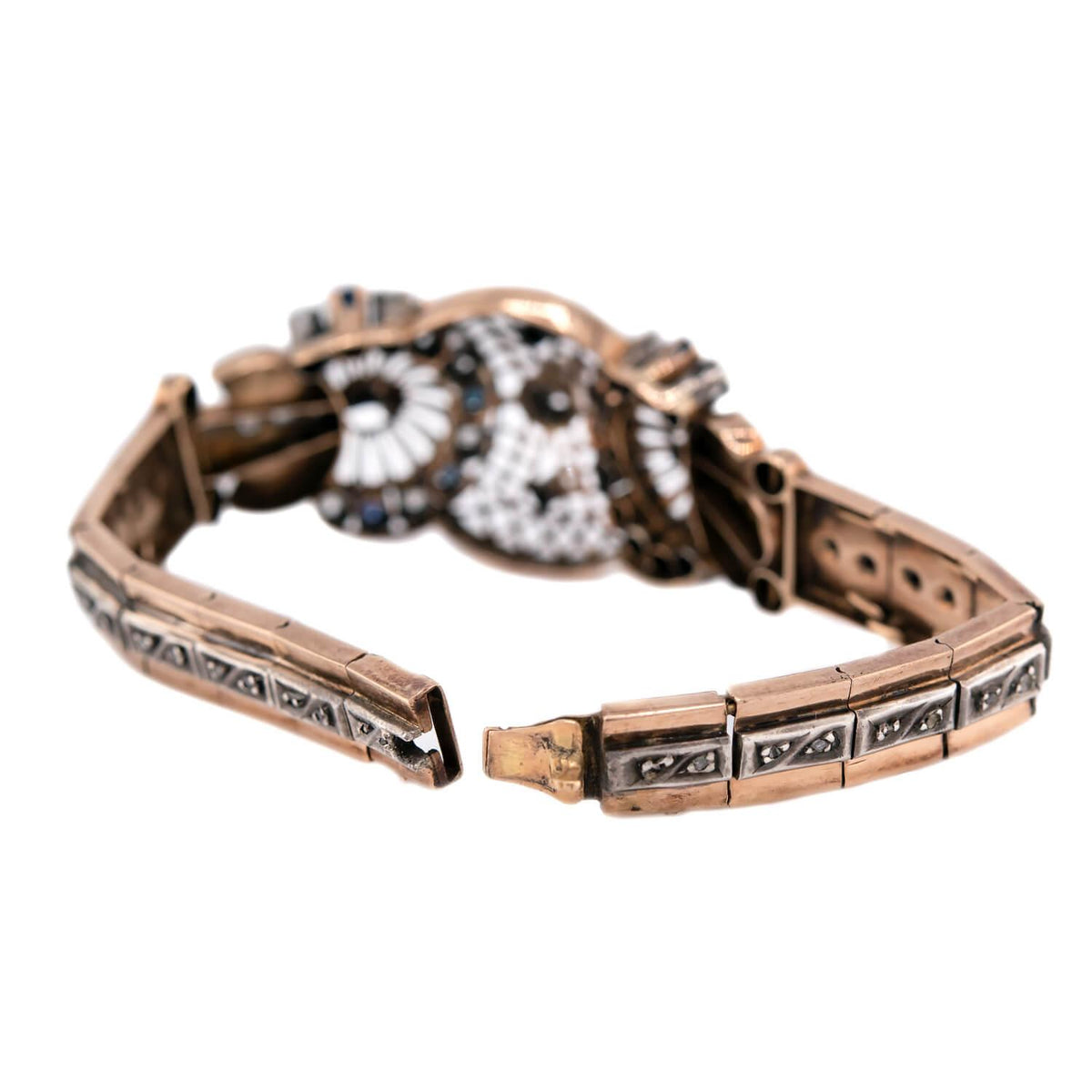 Victorian 14k/Sterling Silver Diamond & Sapphire Belly Bracelet
