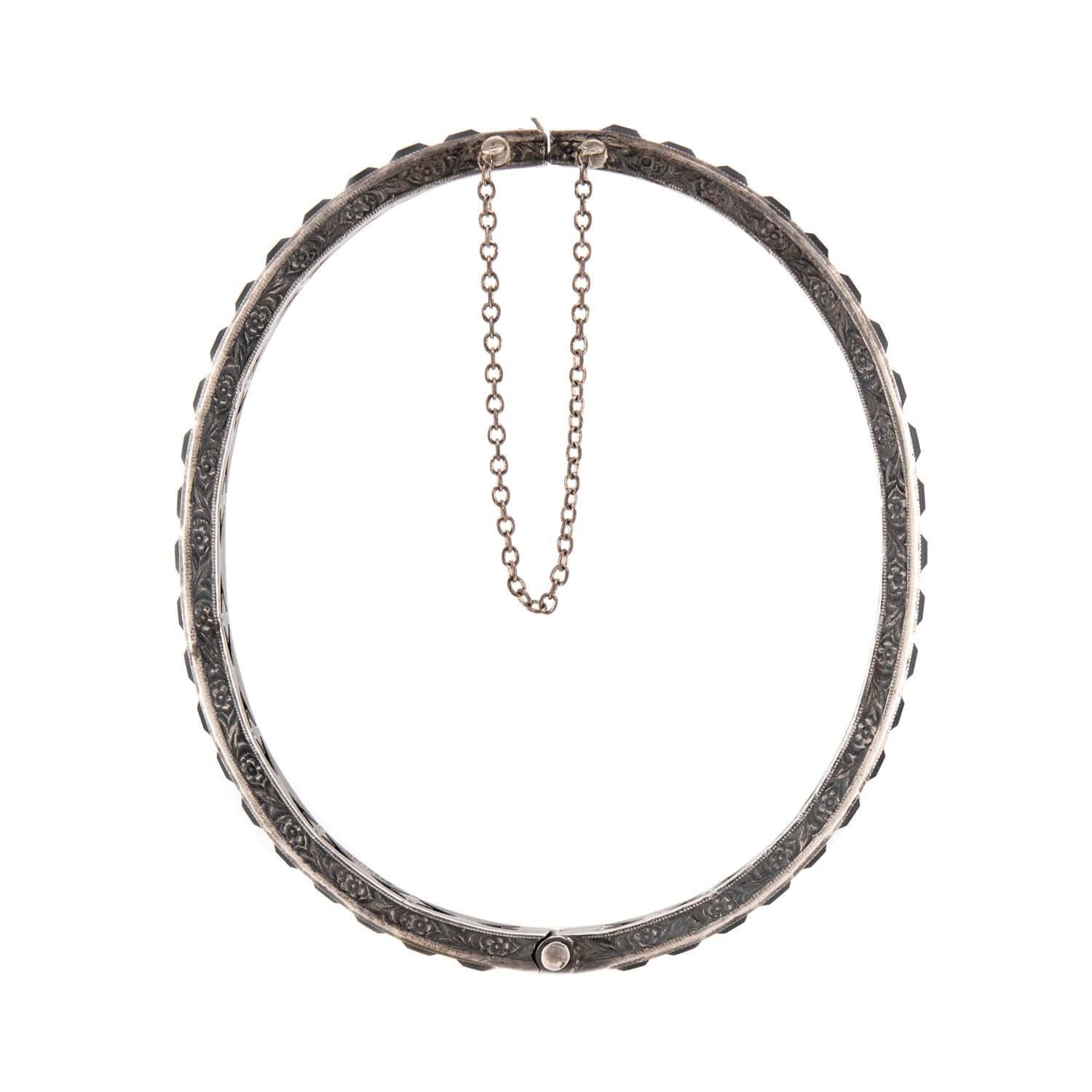 Art Deco Sterling Silver Crystal Bangle