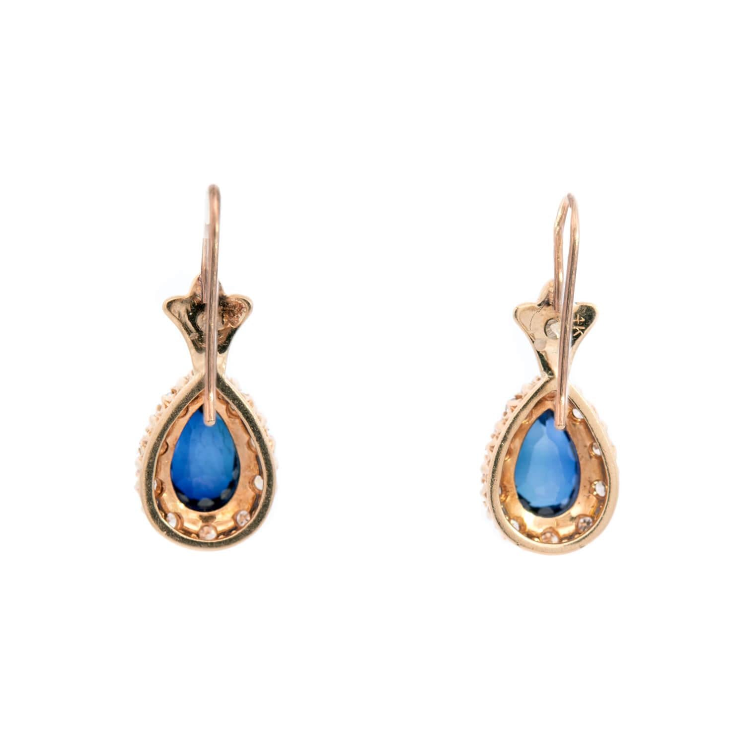 Art Deco 14k Sapphire, Diamond, and Enamel Drop Earrings