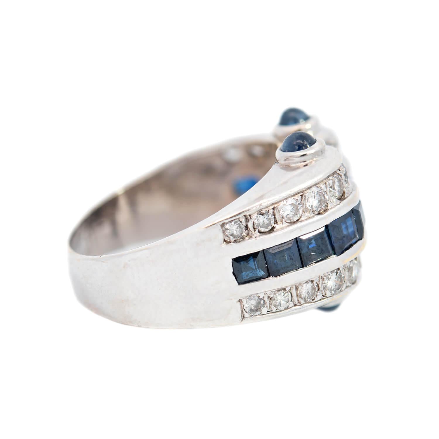 Retro 18k White Gold Diamond and Sapphire Statement Ring