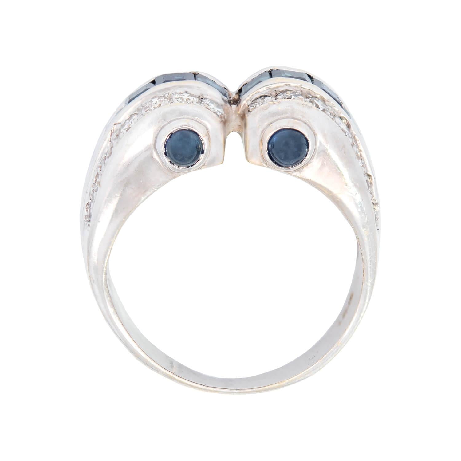 Retro 18k White Gold Diamond and Sapphire Statement Ring