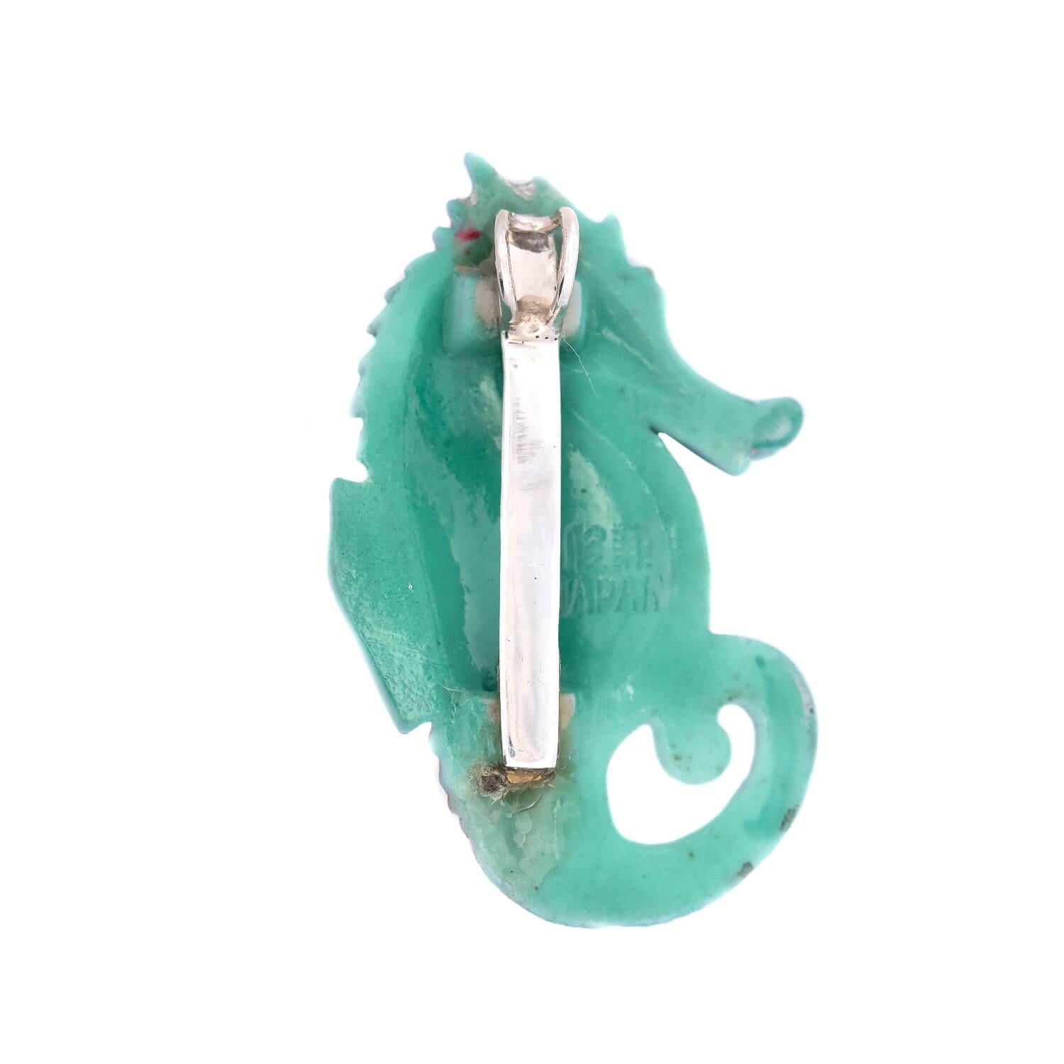 Toshikane Vintage Sterling Silver Porcelain Japanese Seahorse Pendant