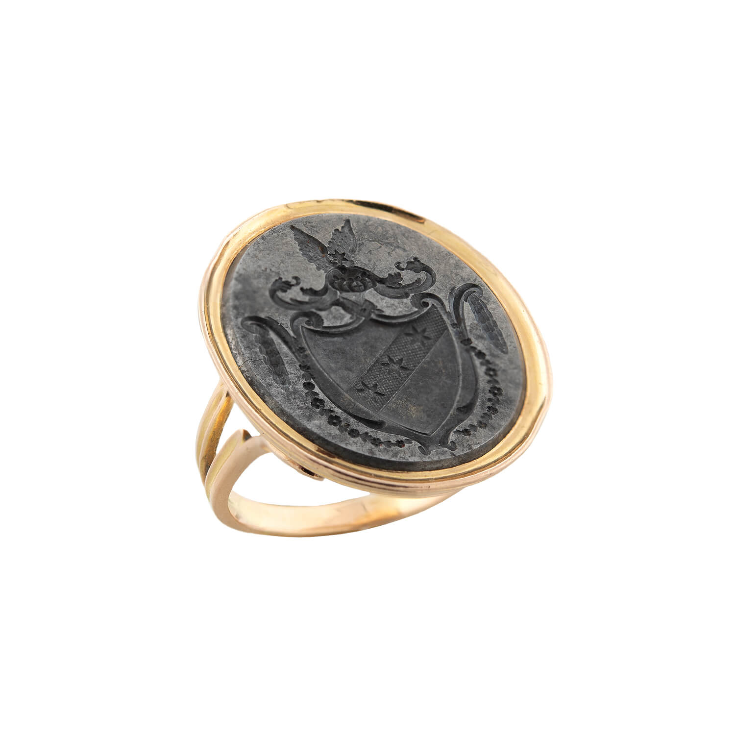 Victorian French 18kt/Steel Intaglio Signet Ring 17.5g