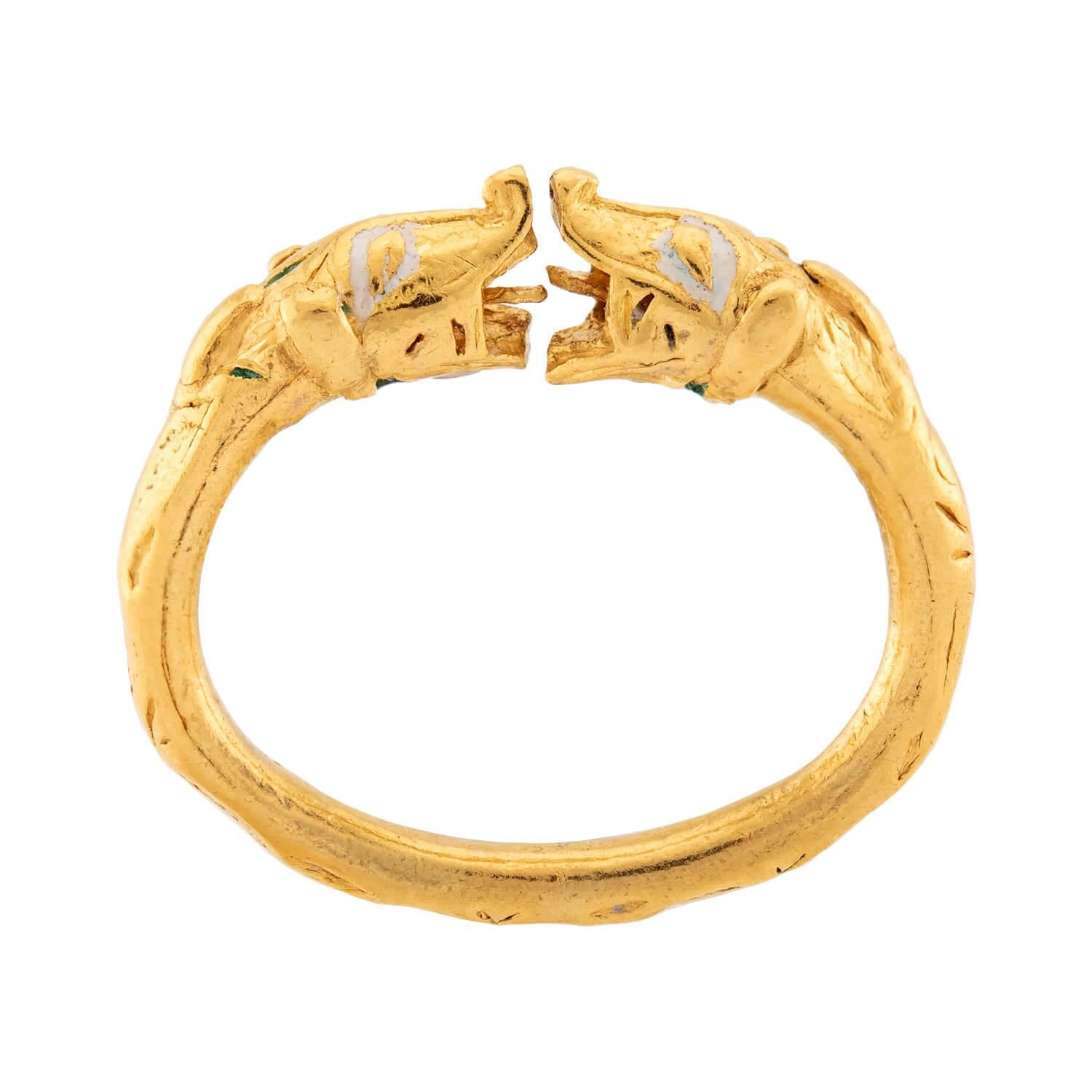 Victorian 24k Renaissance Revival Enamel Figural Ring Set