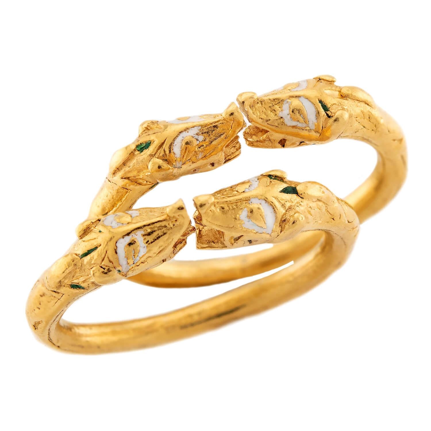 Victorian 24k Renaissance Revival Enamel Figural Ring Set