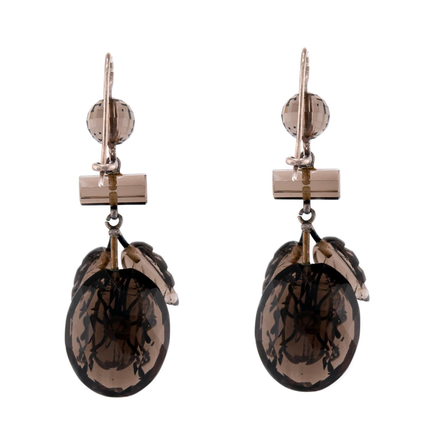 Victorian Sterling Silver Smoky Topaz Beetle-Motif Earrings