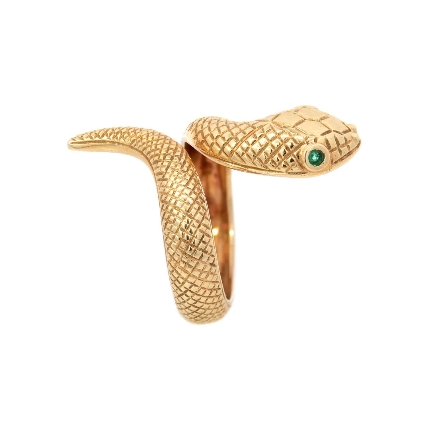 Retro 14k Emerald Snake Ring