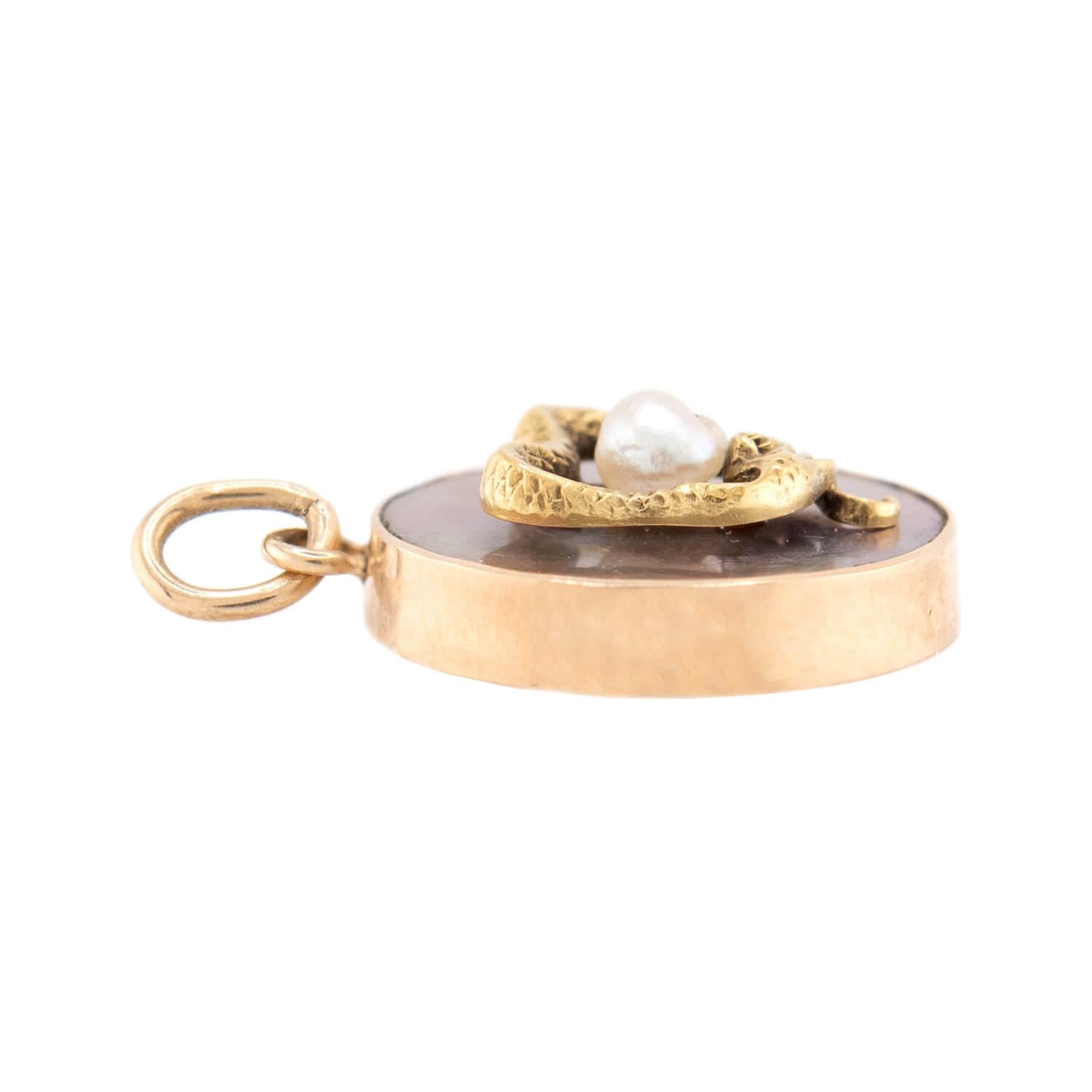 Victorian 14k Mother of Pearl & Pearl Snake Pendant/Charm