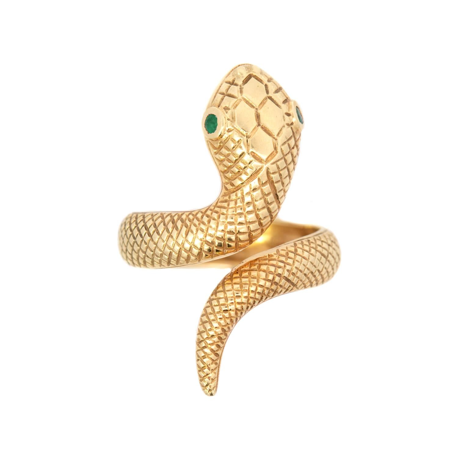 Retro 14k Emerald Snake Ring