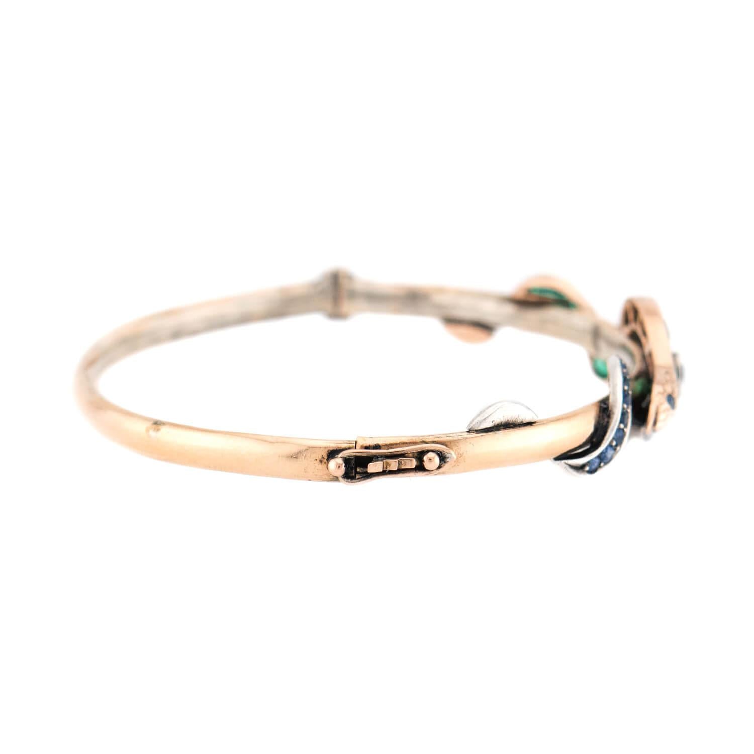 Victorian 10k/Sterling Silver "Emerald & Sapphire" Snake Bracelet