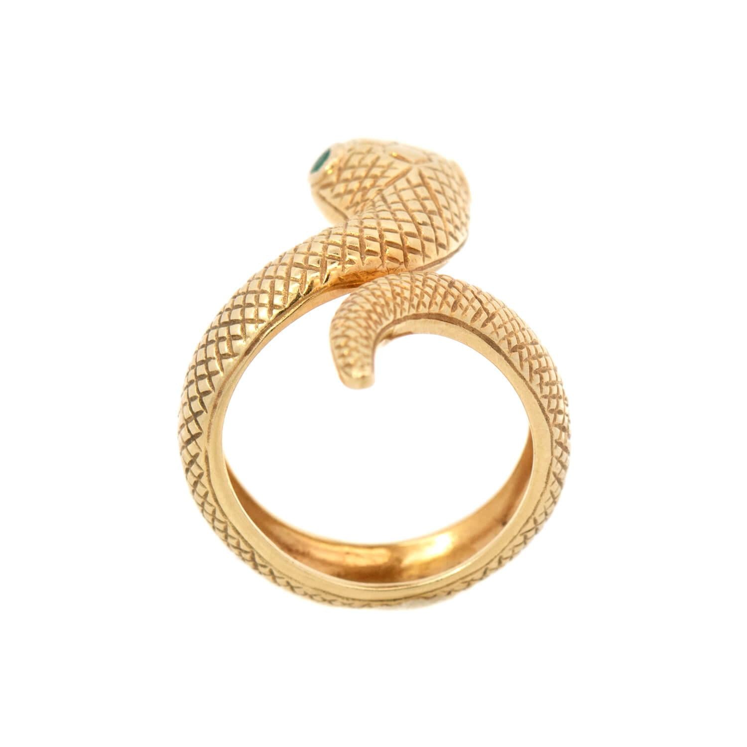 Retro 14k Emerald Snake Ring