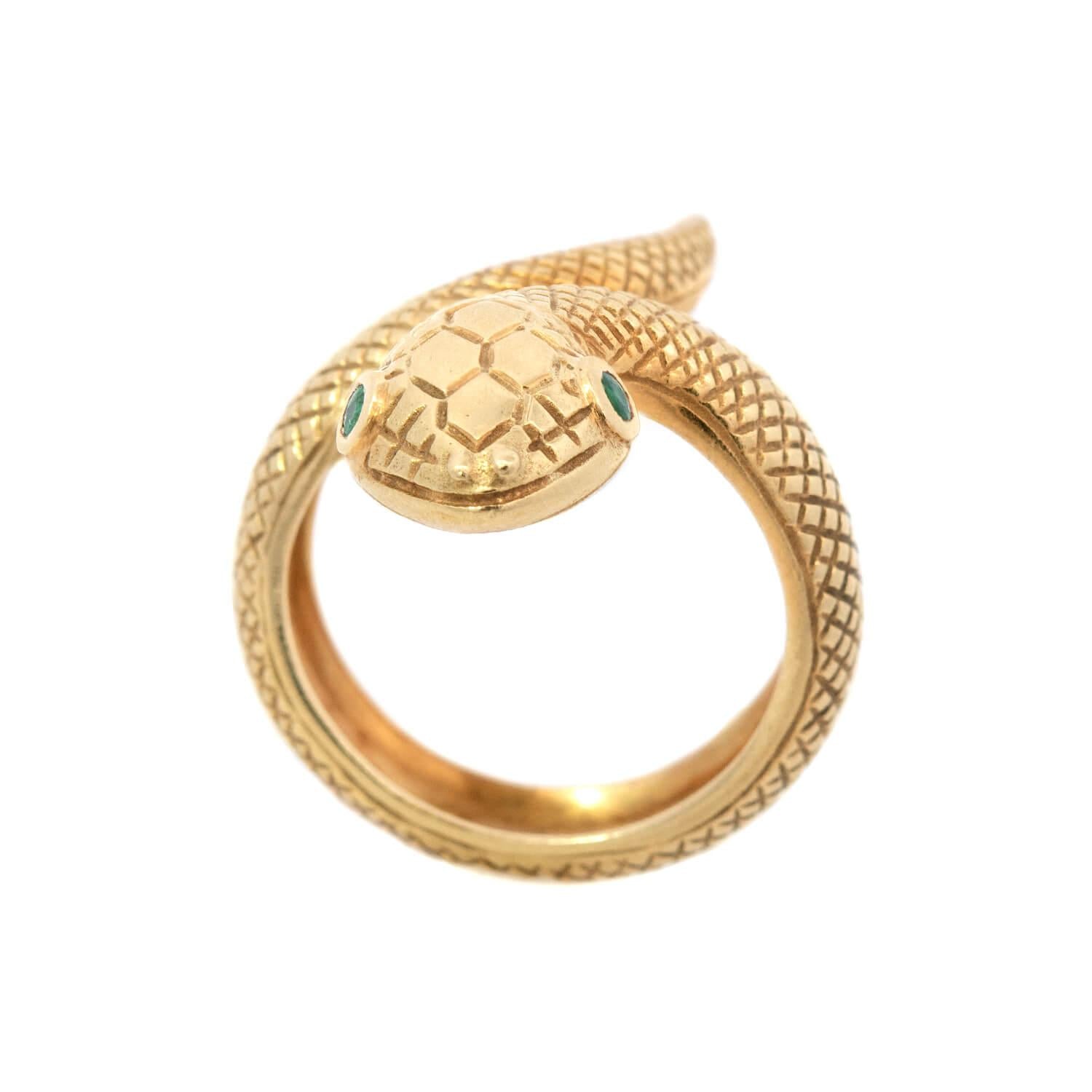 Retro 14k Emerald Snake Ring