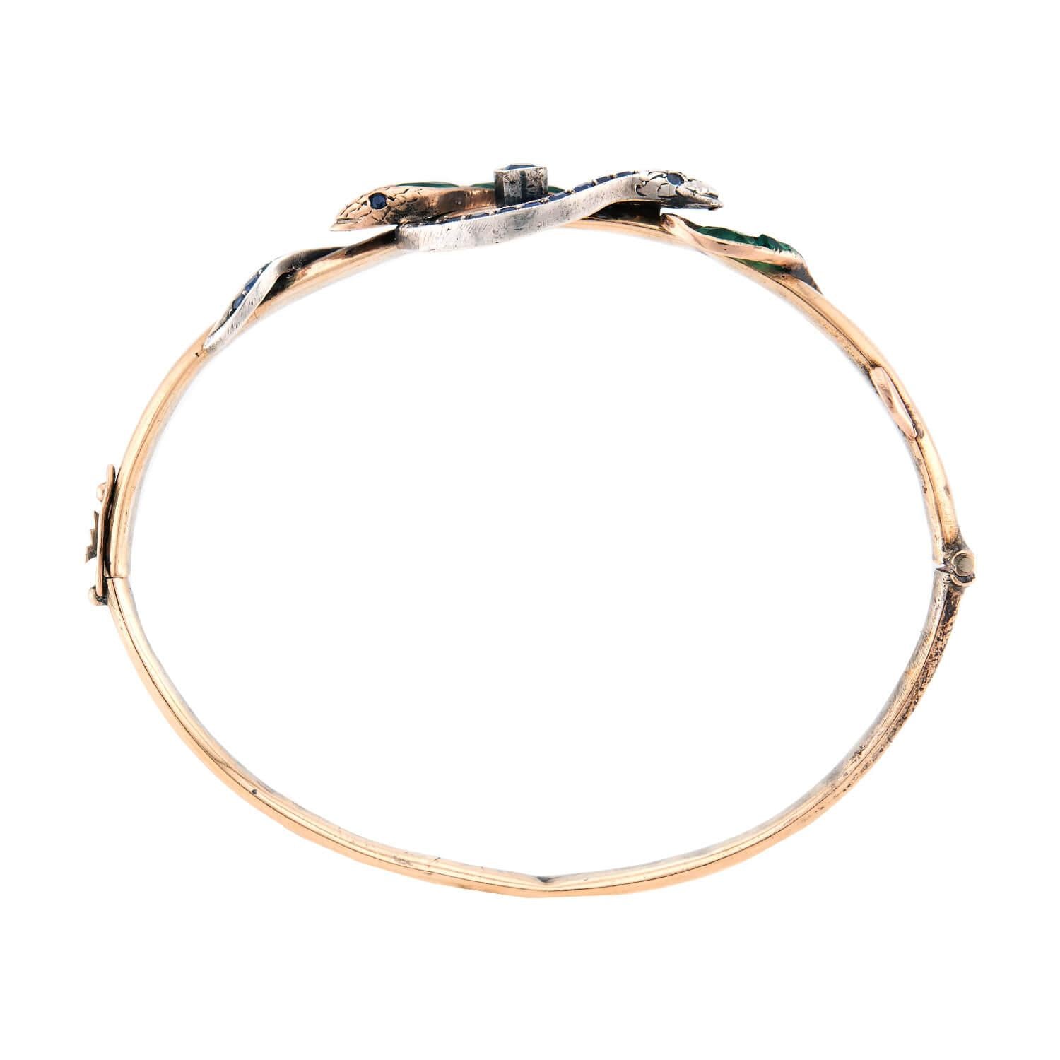 Victorian 10k/Sterling Silver "Emerald & Sapphire" Snake Bracelet