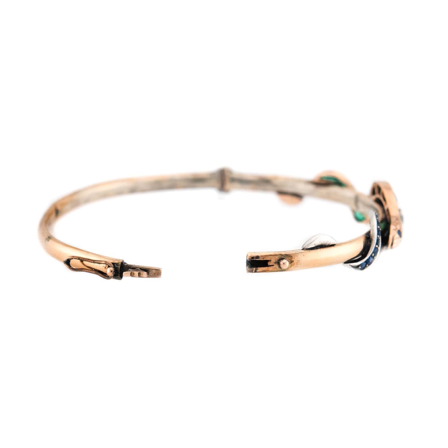 Victorian 10k/Sterling Silver "Emerald & Sapphire" Snake Bracelet