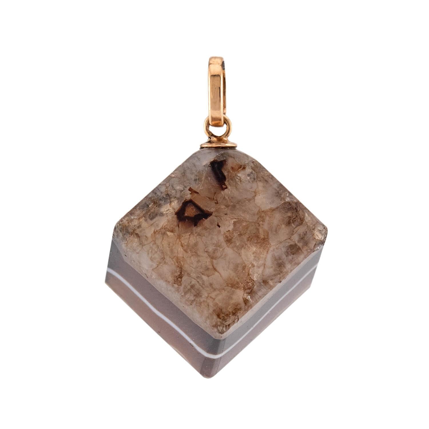 Victorian 14k Agate Cube Pendant/Charm