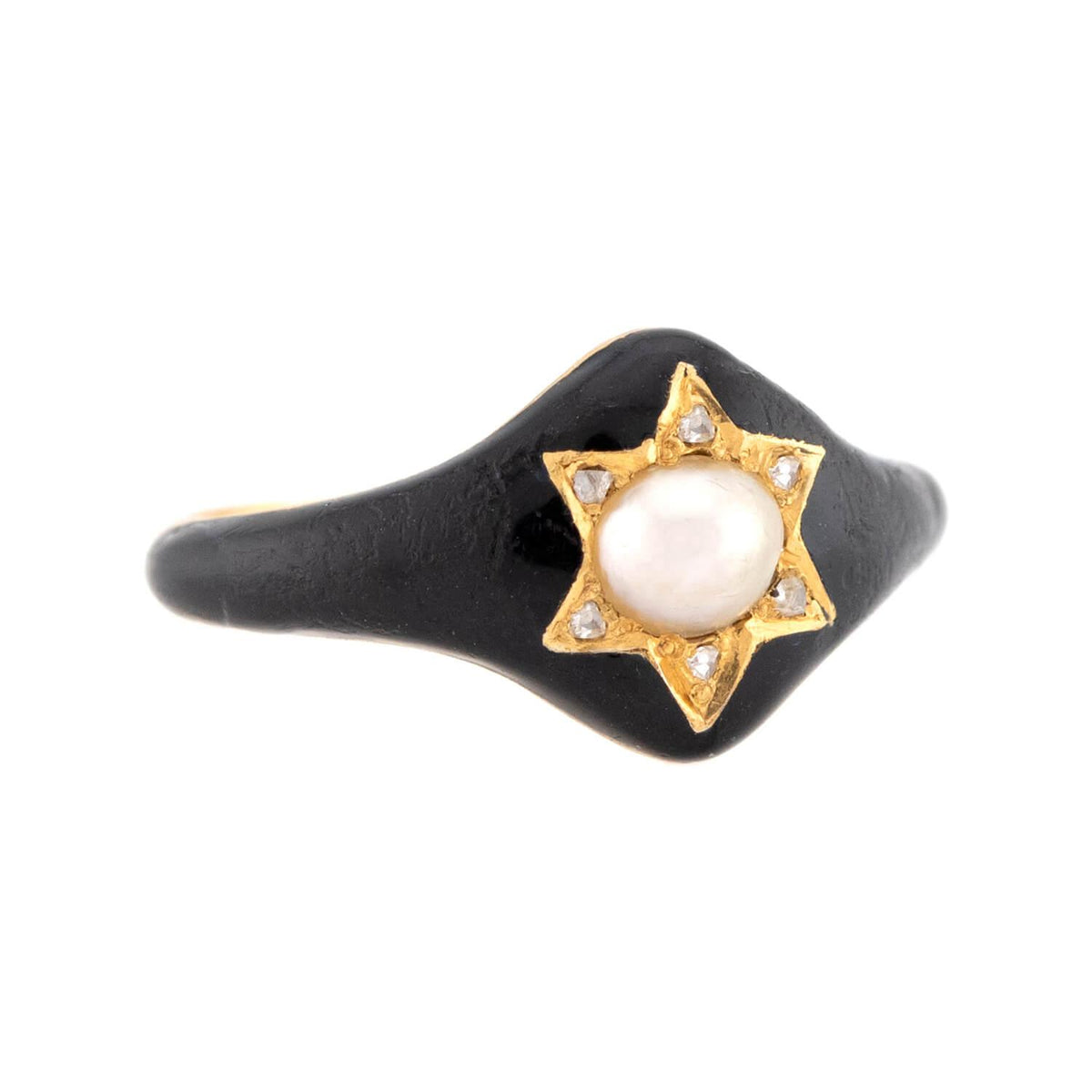 Victorian 18k Pearl, Diamond, & Enamel Ring