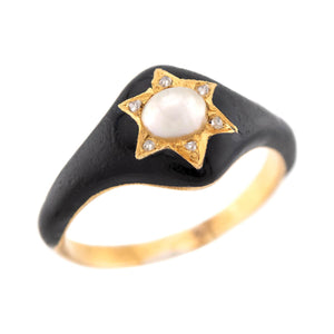 Victorian 18k Pearl, Diamond, & Enamel Ring