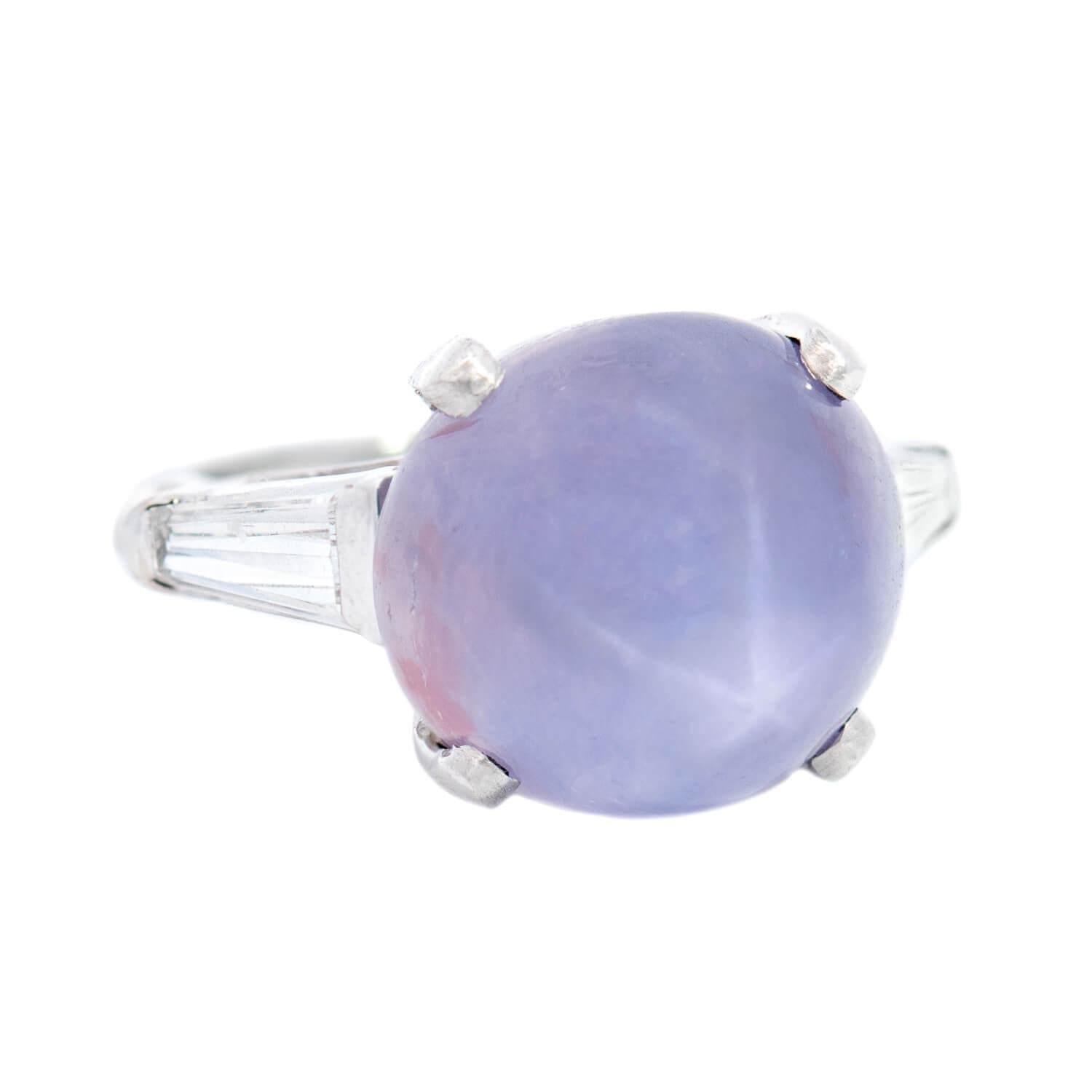 Retro Platinum GIA No Heat Purple Star Sapphire Engagement Ring 14.08ct.