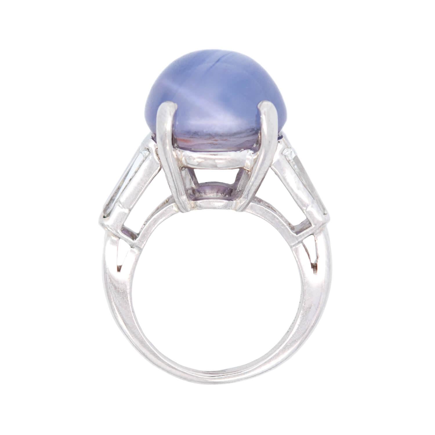 Retro Platinum GIA No Heat Purple Star Sapphire Engagement Ring 14.08ct.