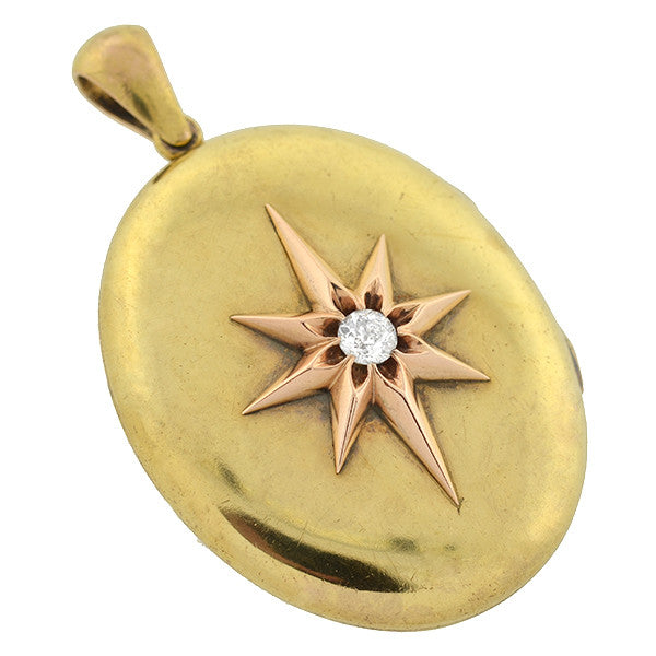 Victorian 15kt Diamond Starburst Locket 0.40ct