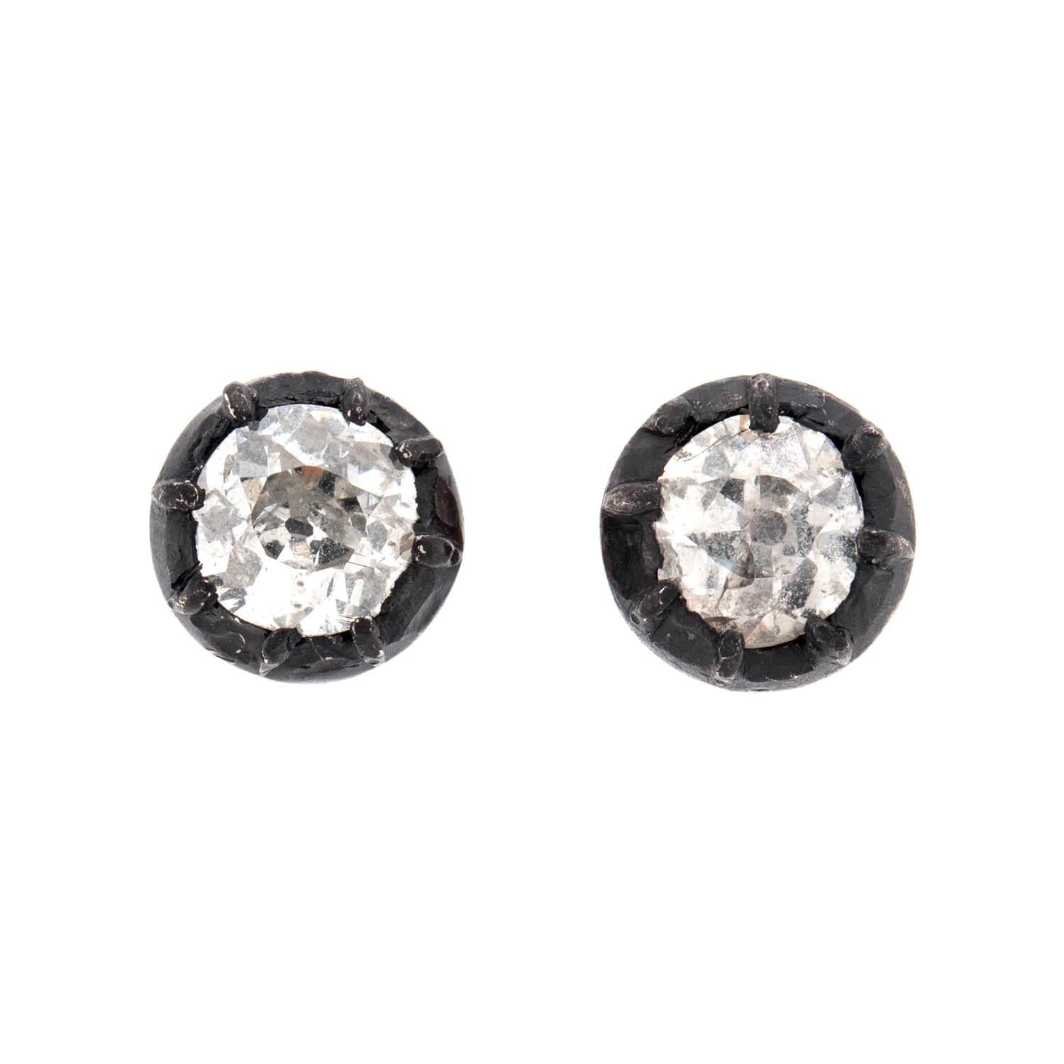 Victorian 14k/Sterling Silver Diamond Stud Earrings