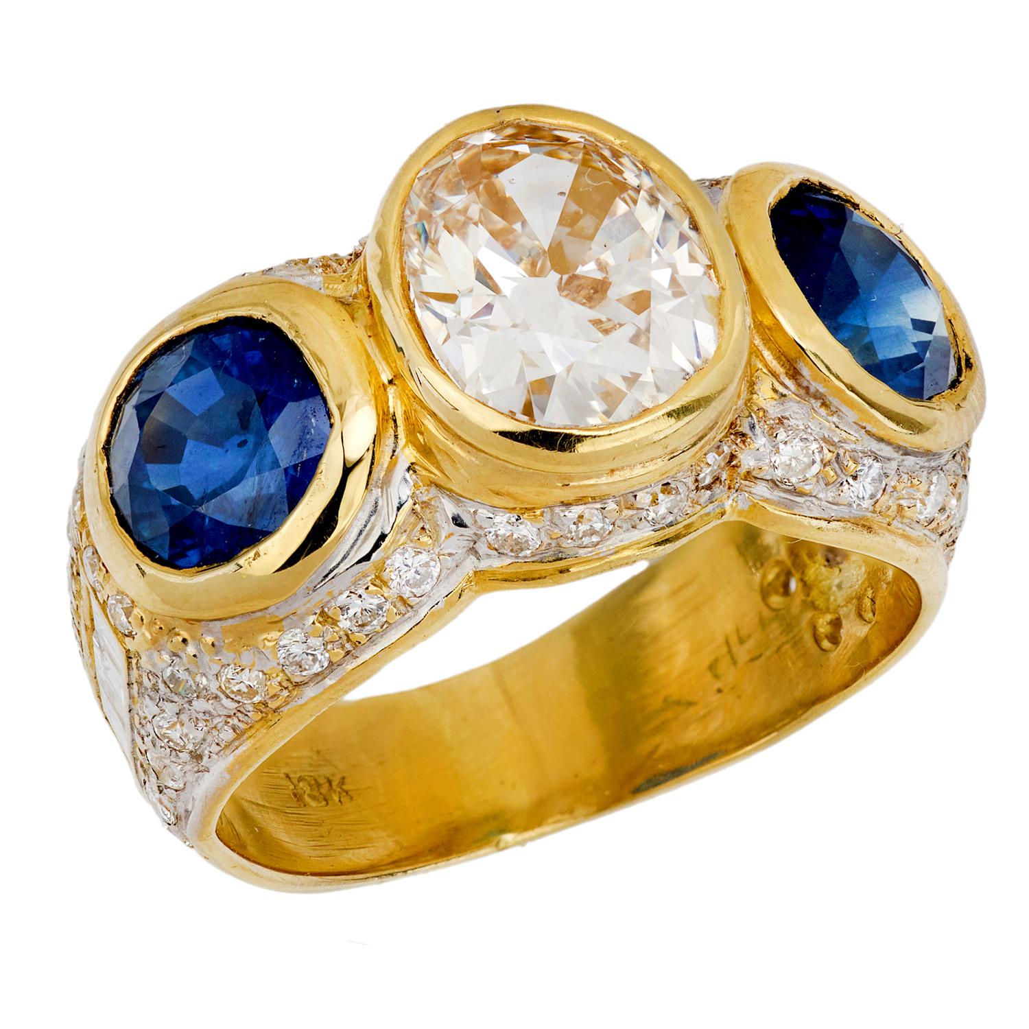 Vintage 18k Diamond and Sapphire Statement Ring