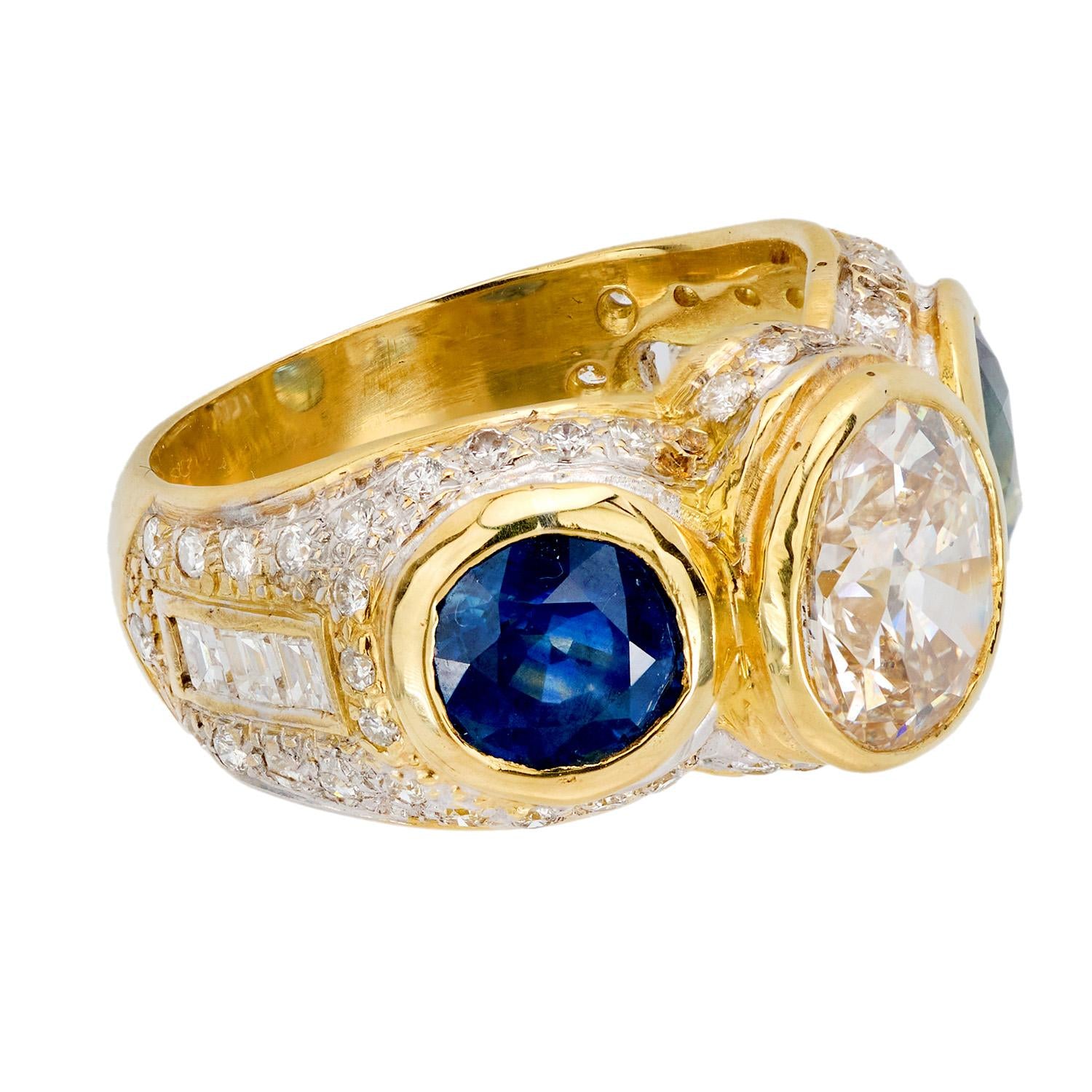 Vintage 18k Diamond and Sapphire Statement Ring