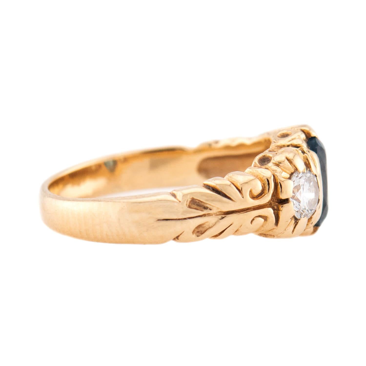 Vintage 14k London Topaz & Diamond Three Stone Ring