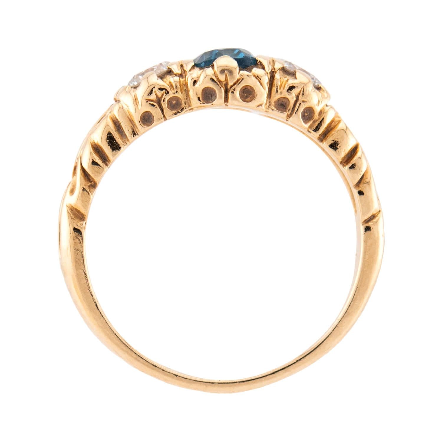 Vintage 14k London Topaz & Diamond Three Stone Ring