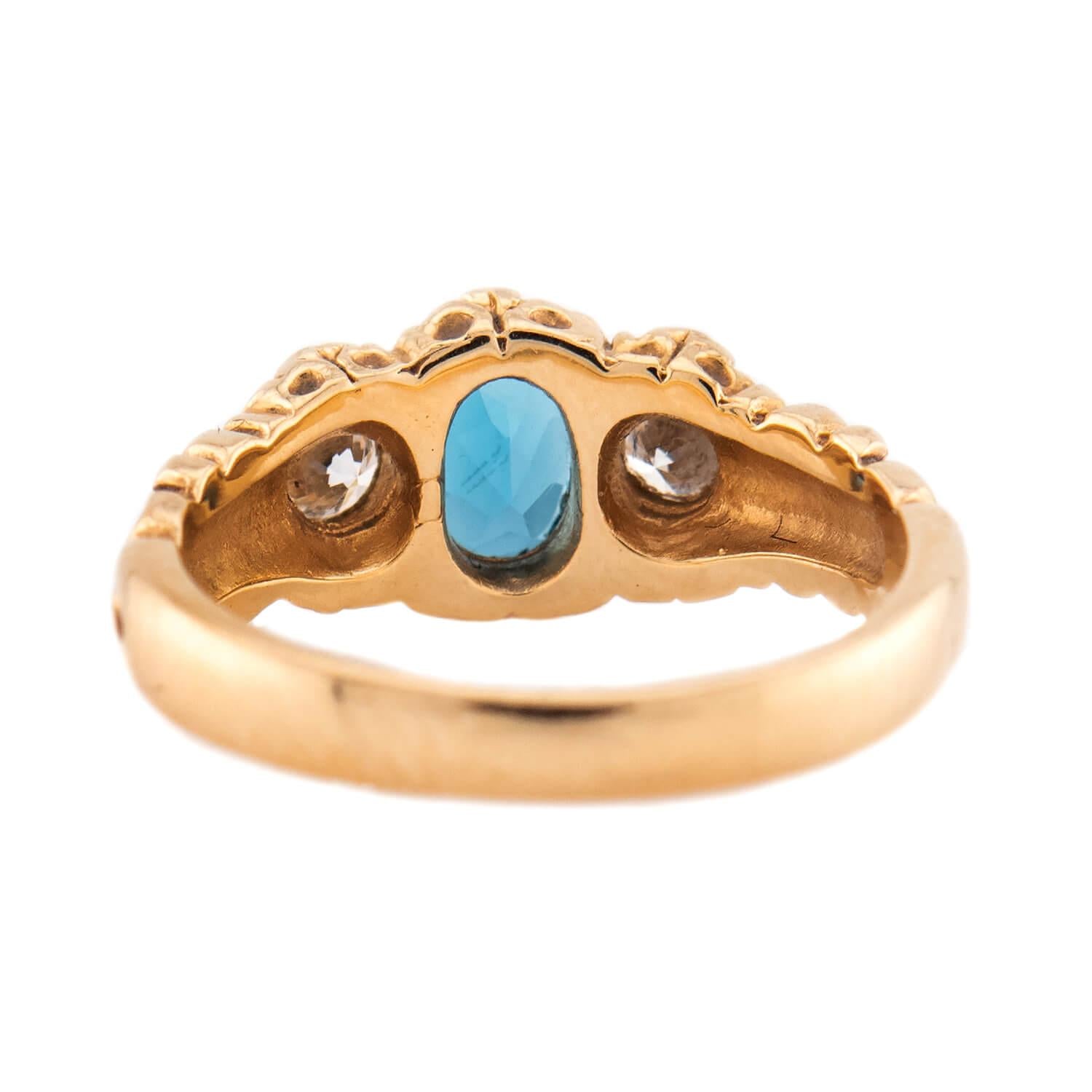 Vintage 14k London Topaz & Diamond Three Stone Ring