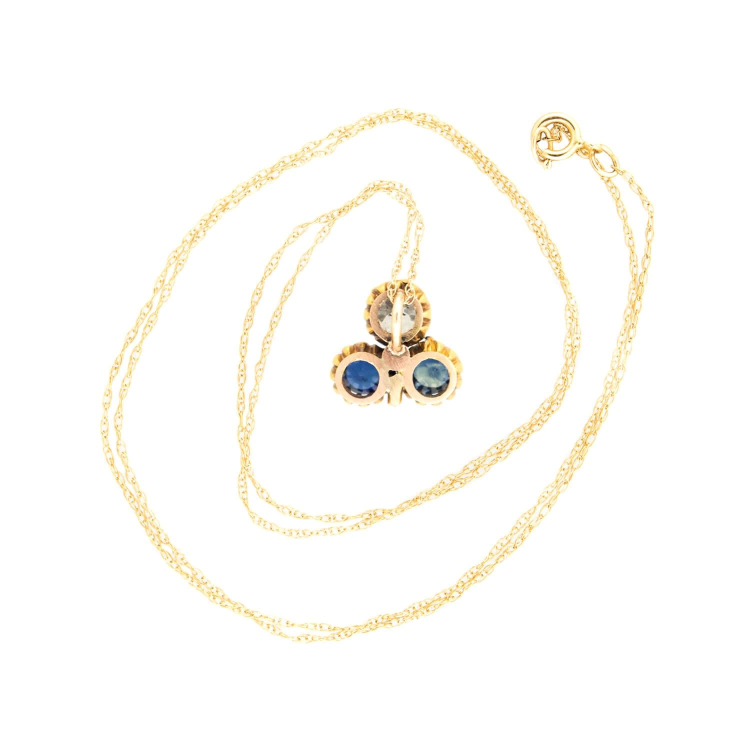 Victorian 14k Diamond and Sapphire Trefoil Flower Pendant