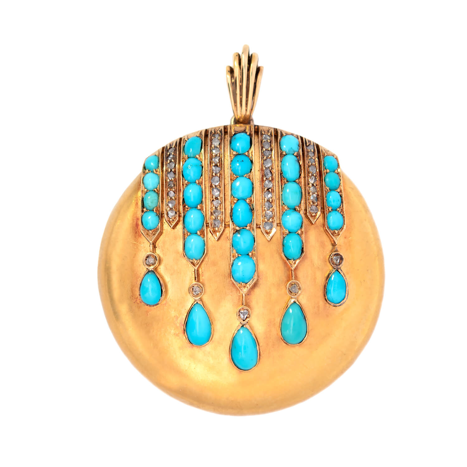 Victorian 14k Turquoise + Diamond Round Locket