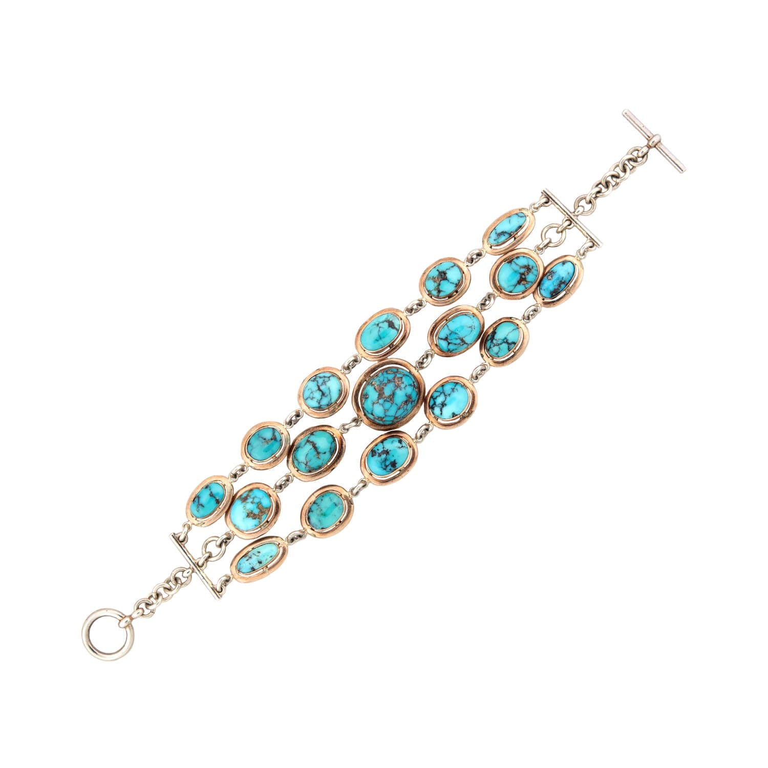 Estate Sterling Silver & Gold Filled Turquoise 3 Strand Bracelet