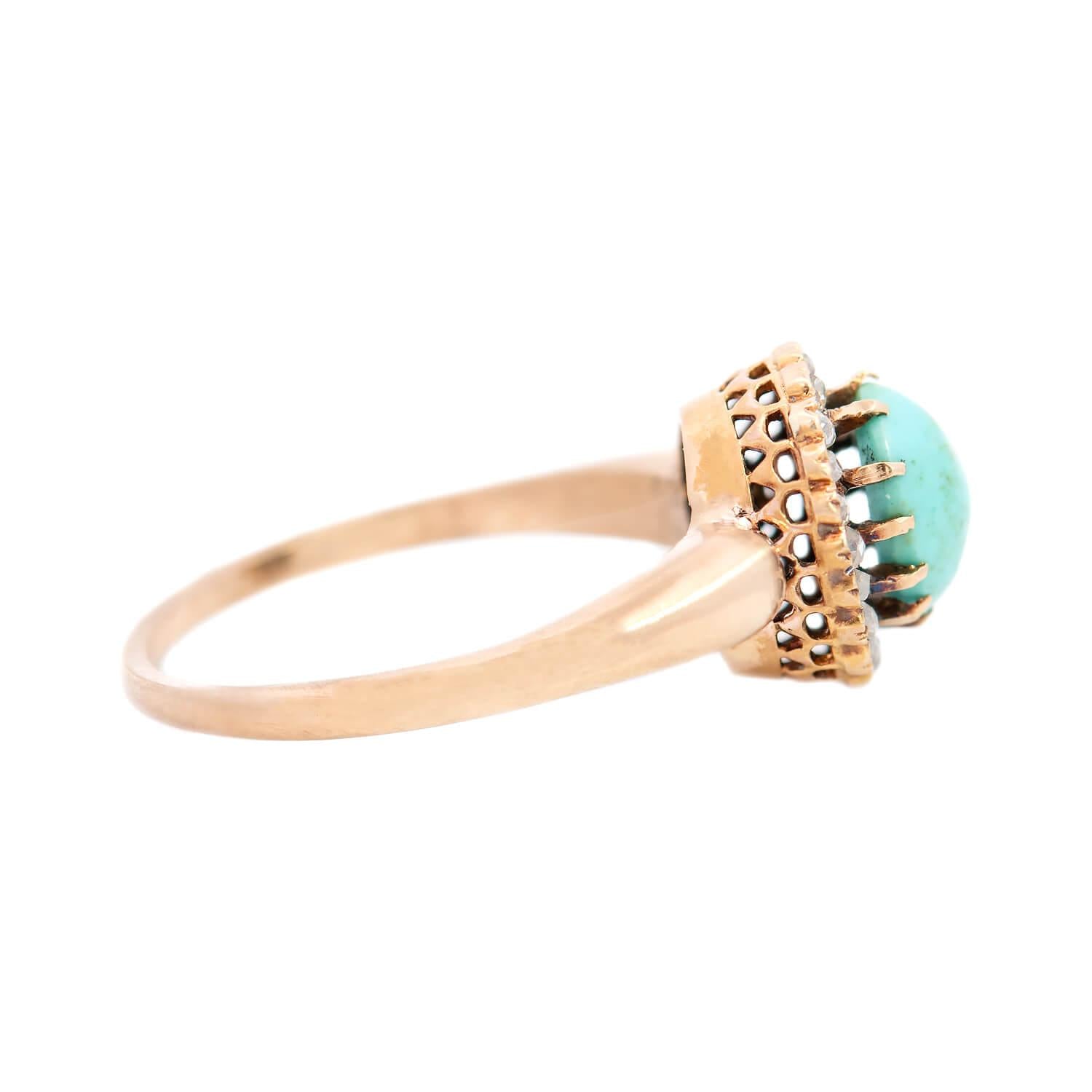 Victorian 14k Turquoise and Diamond Halo Ring