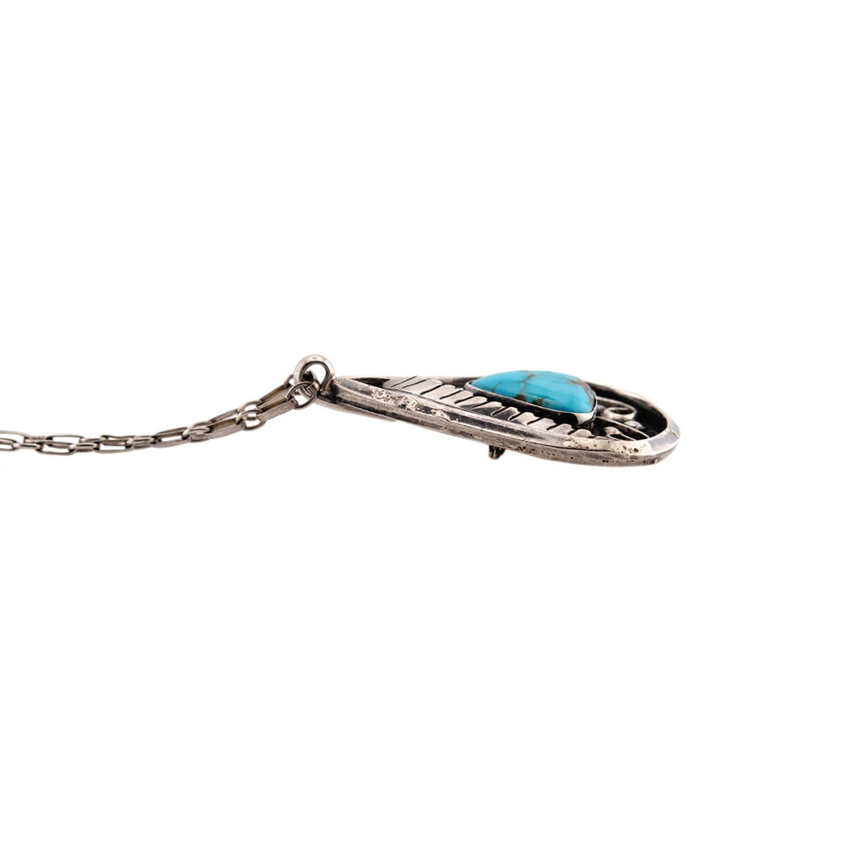 Vintage Sterling Silver Turquoise Teardrop Pin/Pendant Necklace